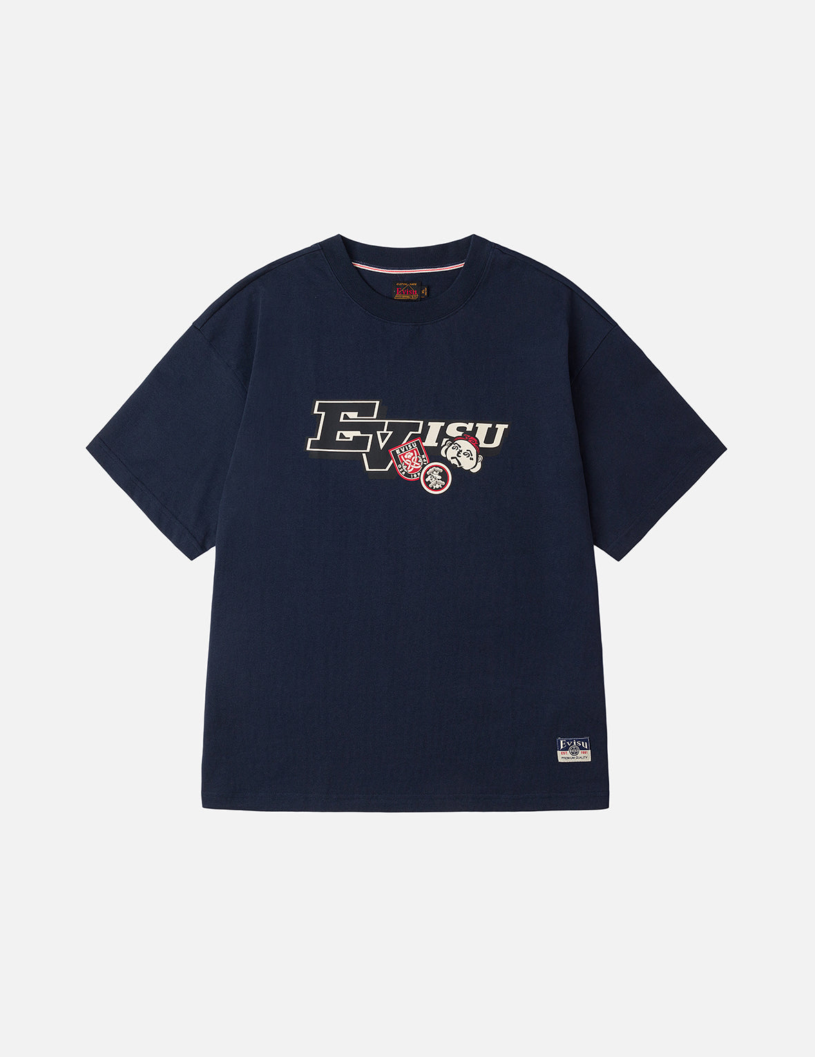 文字绘佛头和智慧之轮标签大M印花宽版休闲T恤