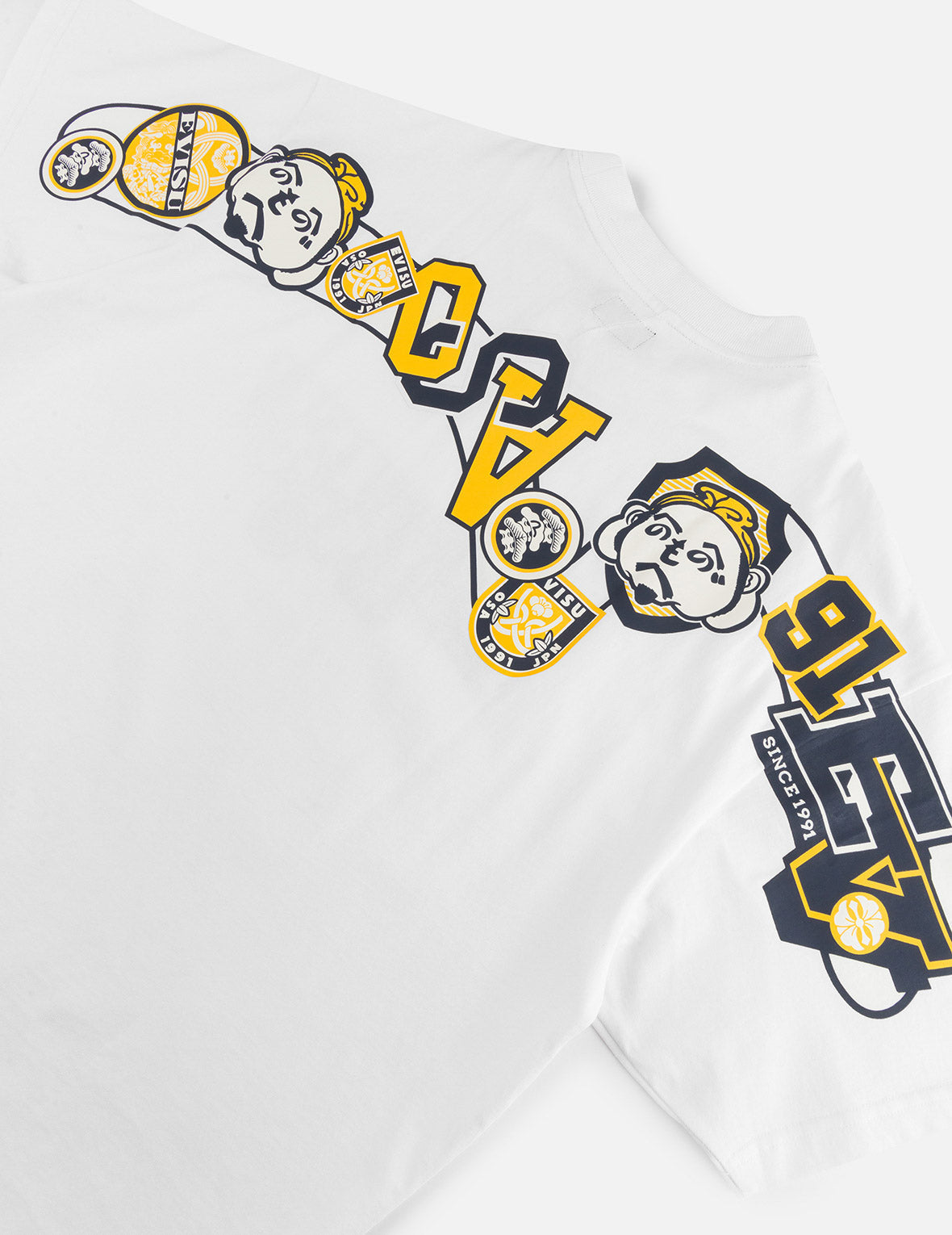 文字绘佛头和智慧之轮标签大M印花宽版休闲T恤