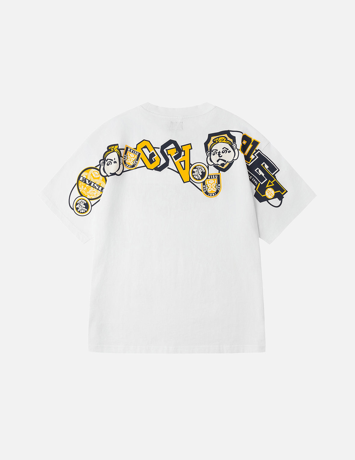 文字绘佛头和智慧之轮标签大M印花宽版休闲T恤