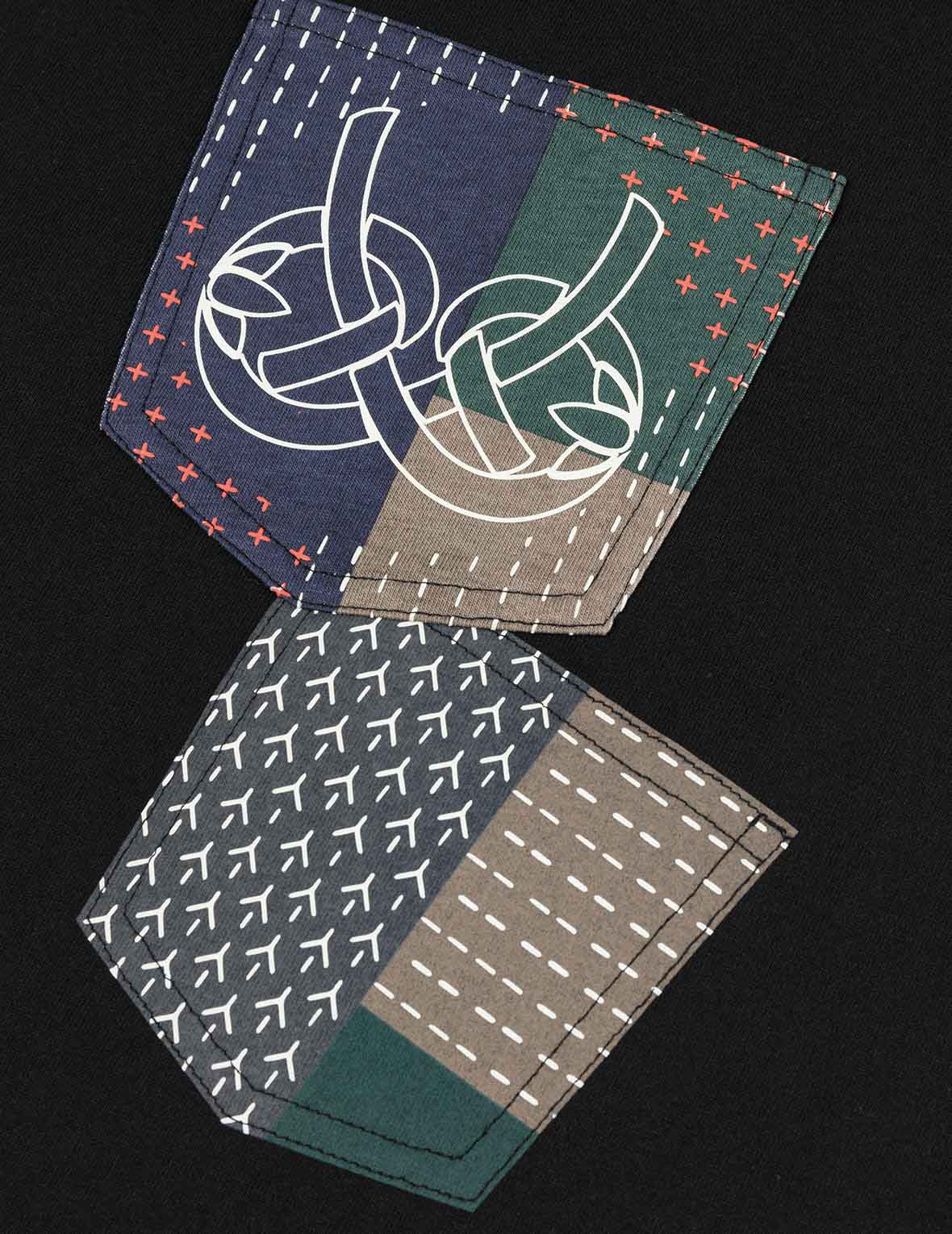 Multi-pocket Color Blocking Sashiko Loose Fit T-shirt