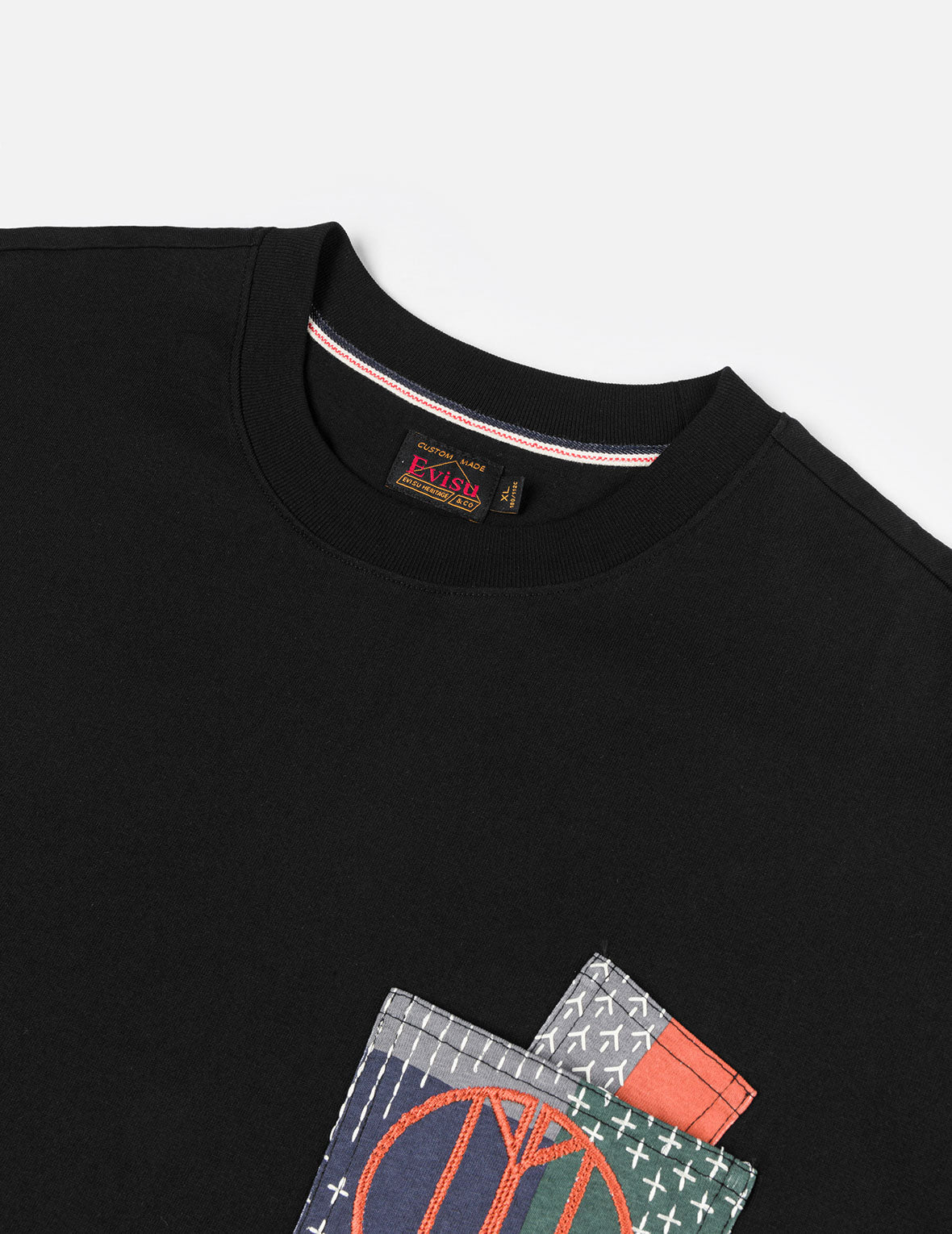 Multi-pocket Color Blocking Sashiko Loose Fit T-shirt