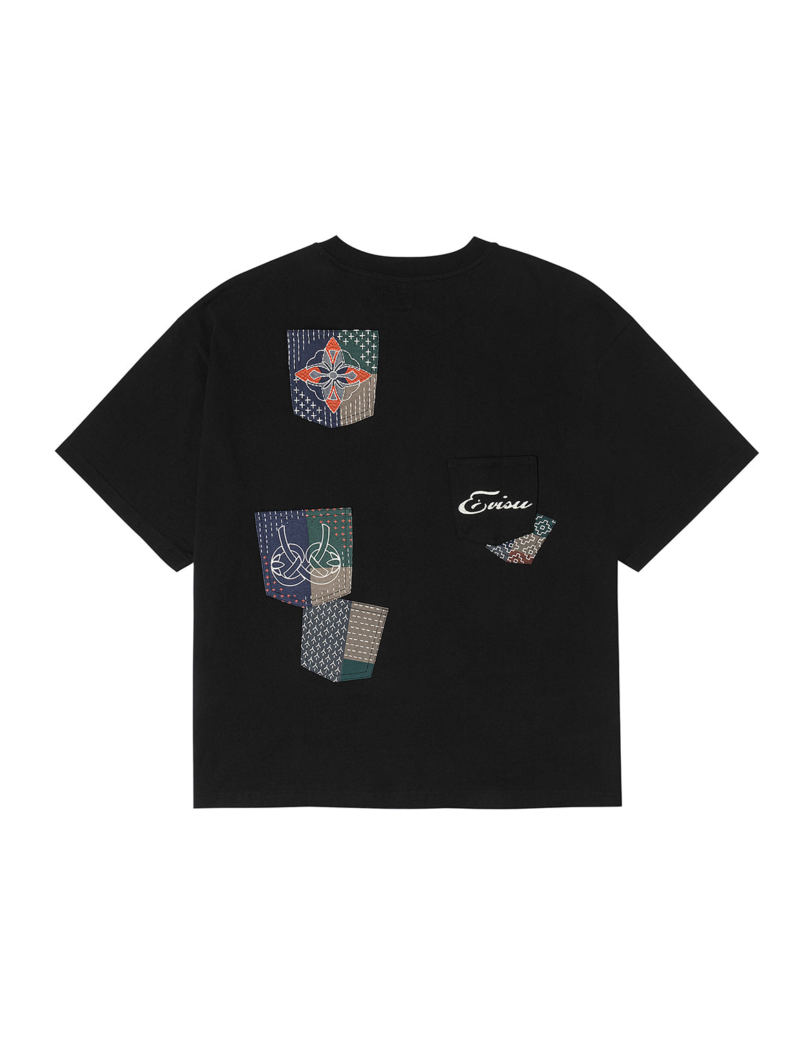 Multi-pocket Color Blocking Sashiko Loose Fit T-shirt