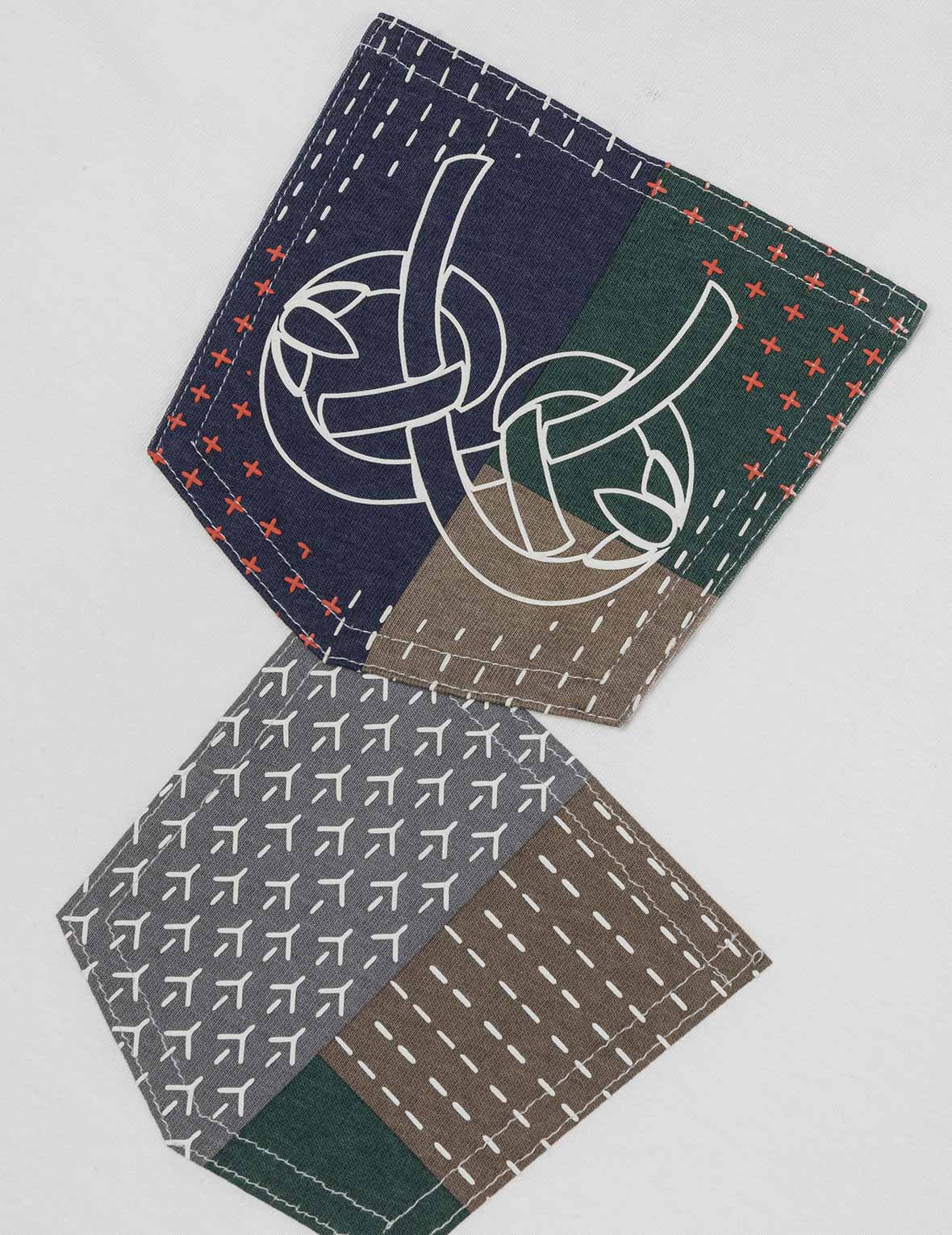 Multi-pocket Color Blocking Sashiko Loose Fit T-shirt