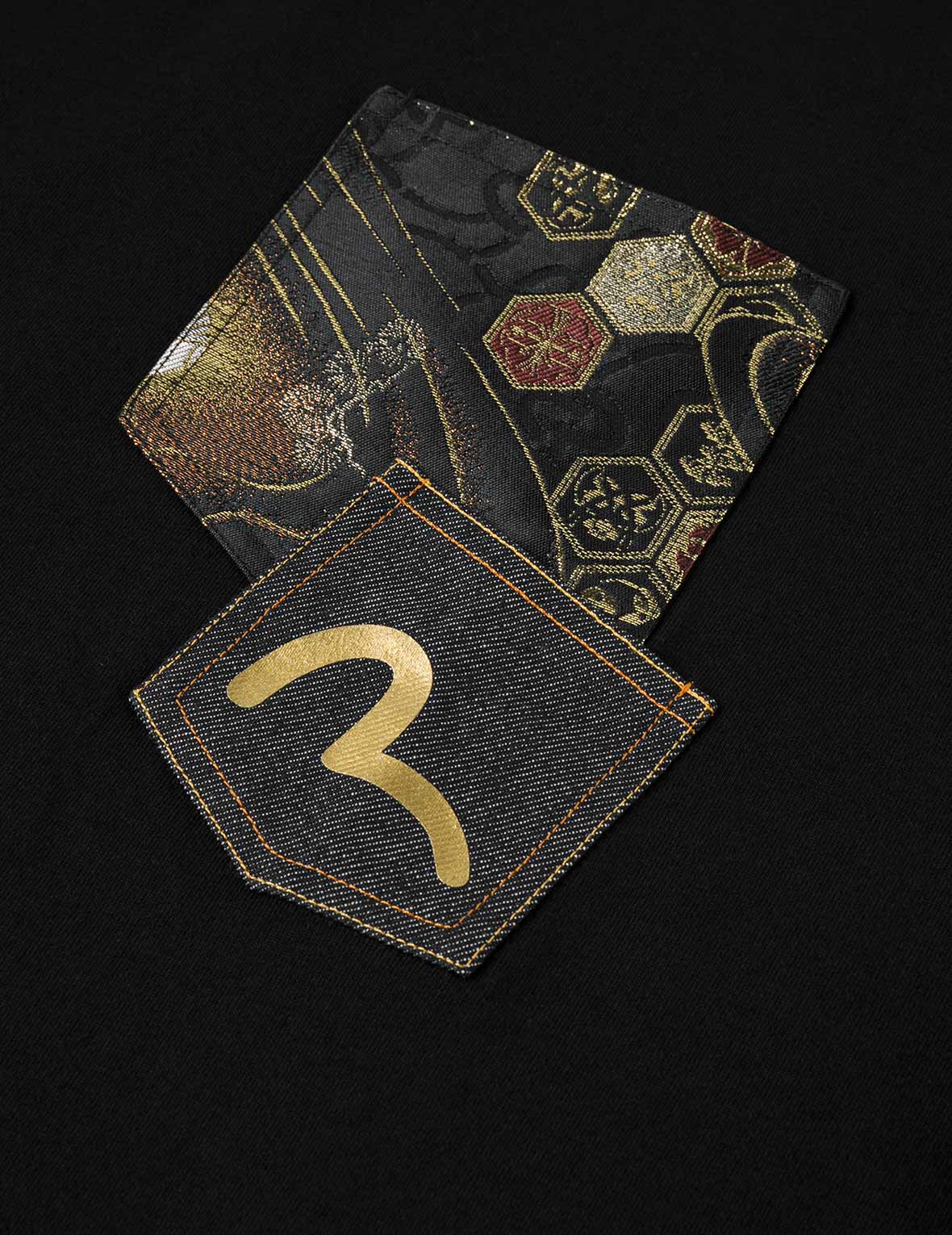 Brocade Pocket with Seagull Foil Print Loose Fit T-Shirt