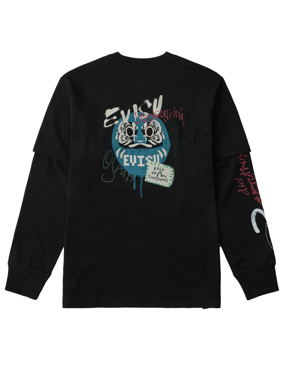 Daruma Print Faux Layered Long-Sleeve T-Shirt