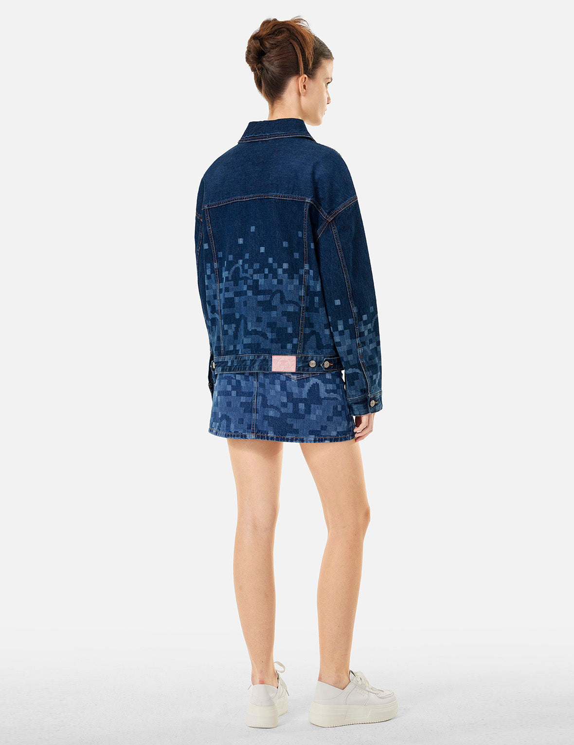 Pixel Seagull Embroidery and Print Oversized Denim Jacket
