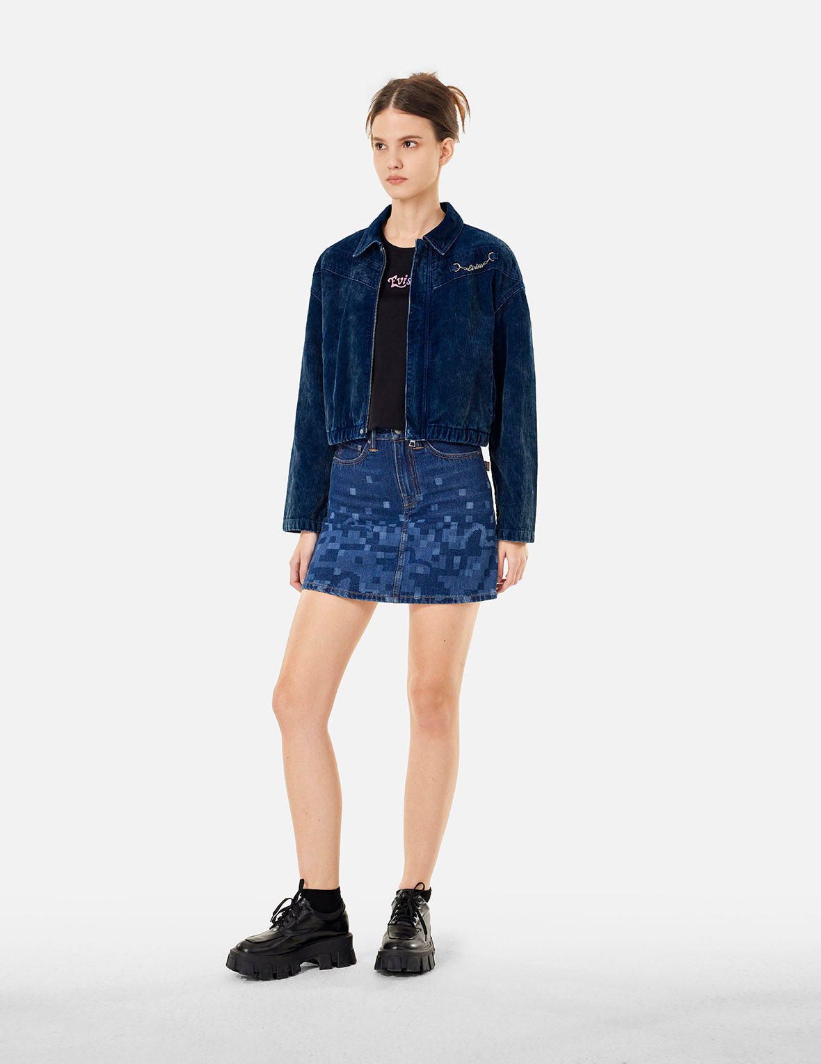 Logo Embroidery Fashion Fit Washed Corduroy Denim Jacket