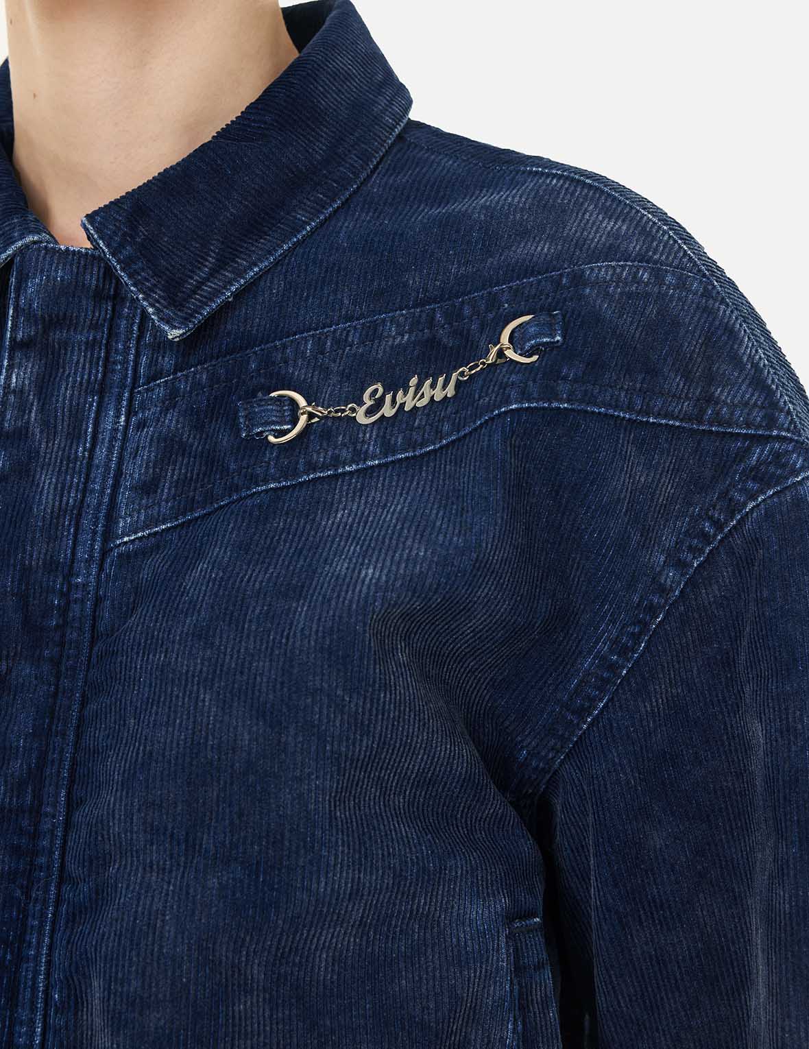 Logo Embroidery Fashion Fit Washed Corduroy Denim Jacket