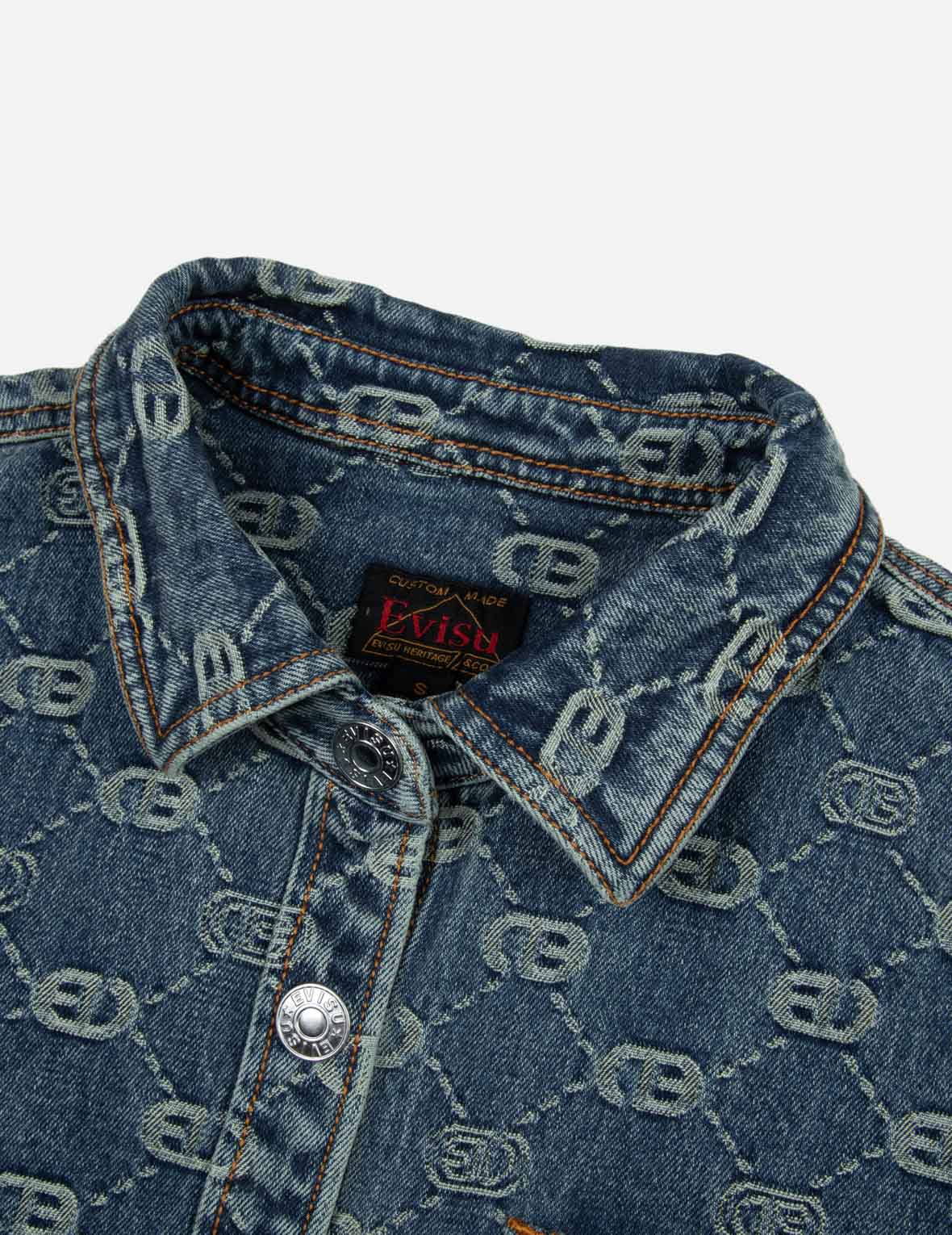 满地商标提花和海鸥刺绣男友款牛仔衬衫外套