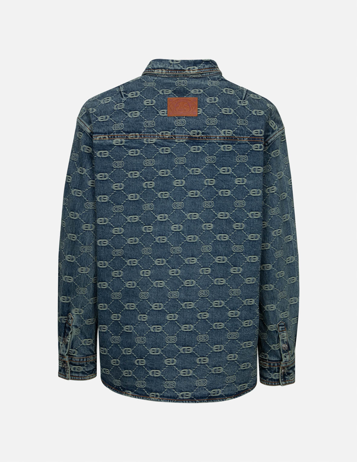 满地商标提花和海鸥刺绣男友款牛仔衬衫外套