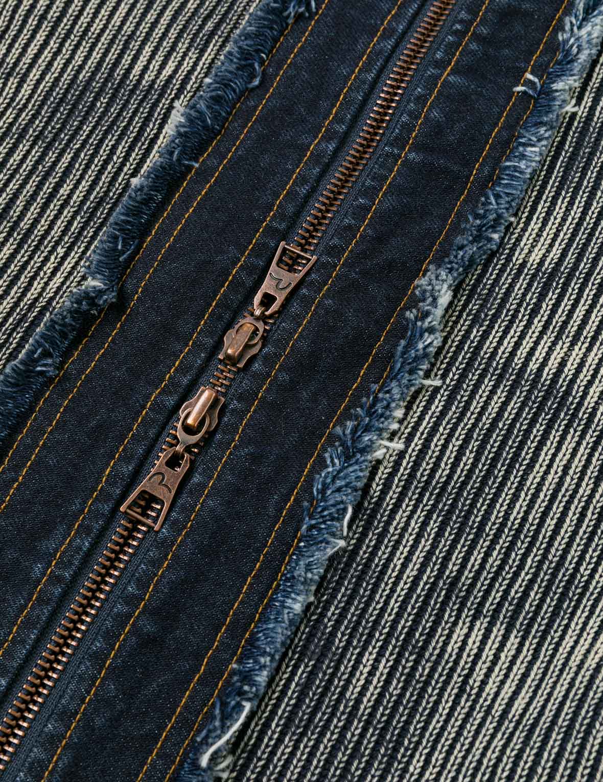 牛仔并布时尚版型拉链外套