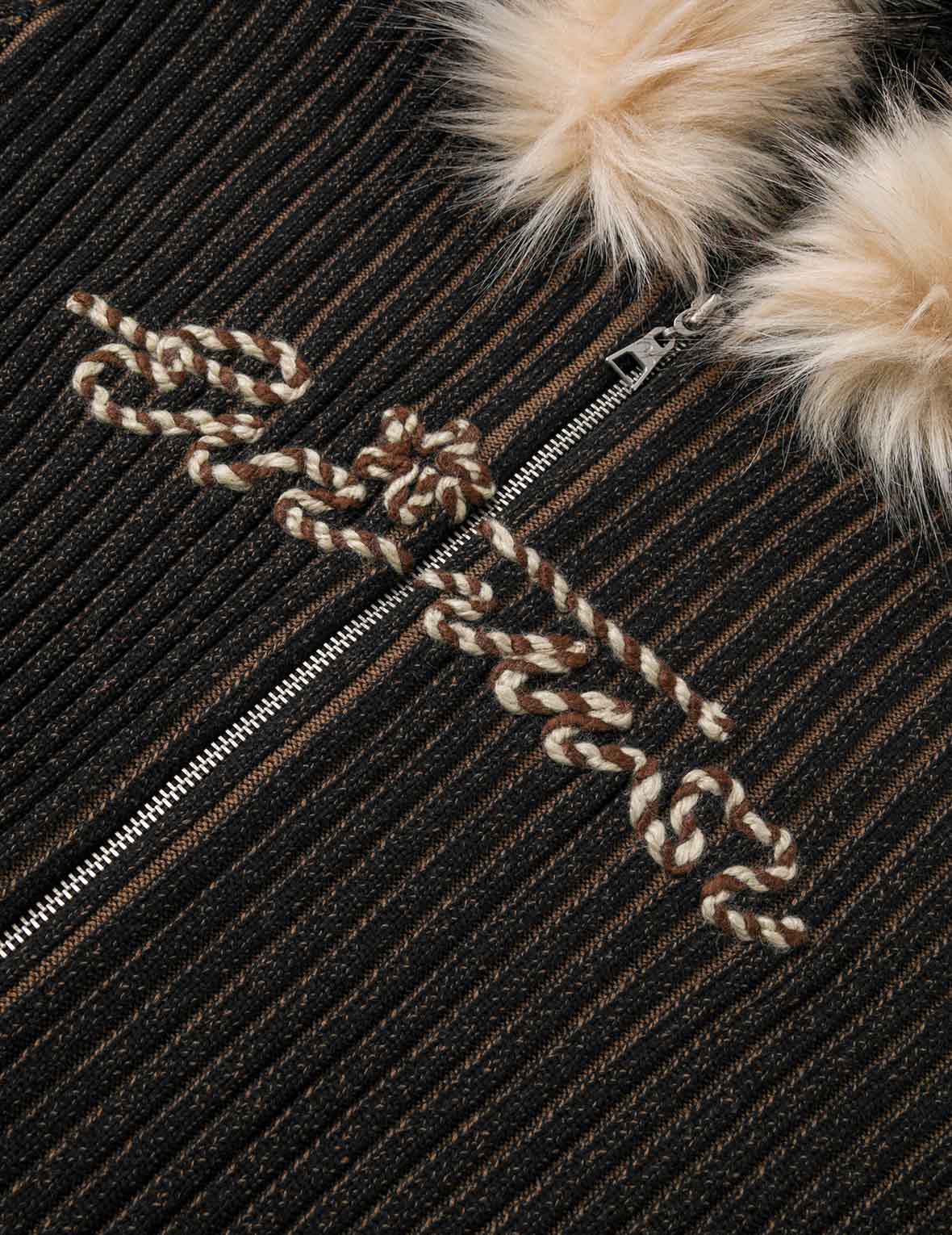 商标绳纹刺绣常规版型连帽针织外套