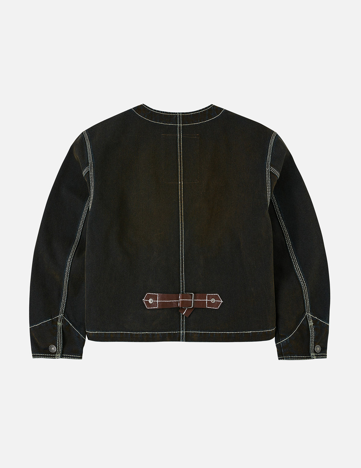 Contrast Stitch Design and Kamon Leather Label Regular Fit Denim Jacket