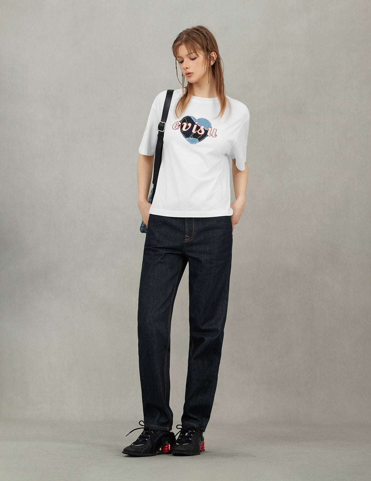 Seagull Embroidery with Metal Studs Relax Fit Jeans