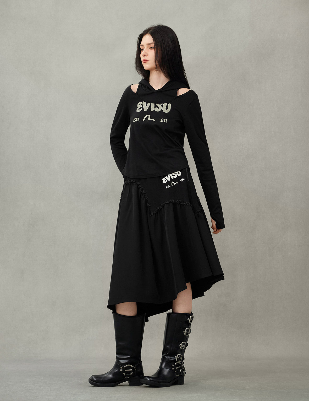 Seagull-inspired Asymmetrical Ruffles Oversized Midi Skirt
