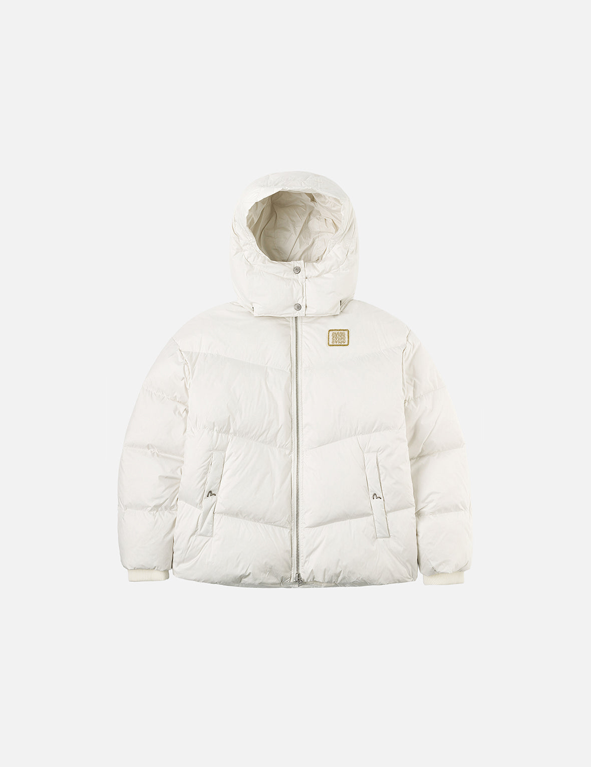 Gold-Thread Cat Appliqué Fashion Fit Down Jacket with Detachable Hood