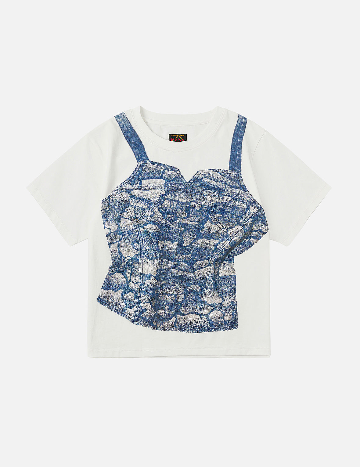 2-in-1 Ishigaki Camouflage Denim Corset Print Fashion Fit T-Shirt