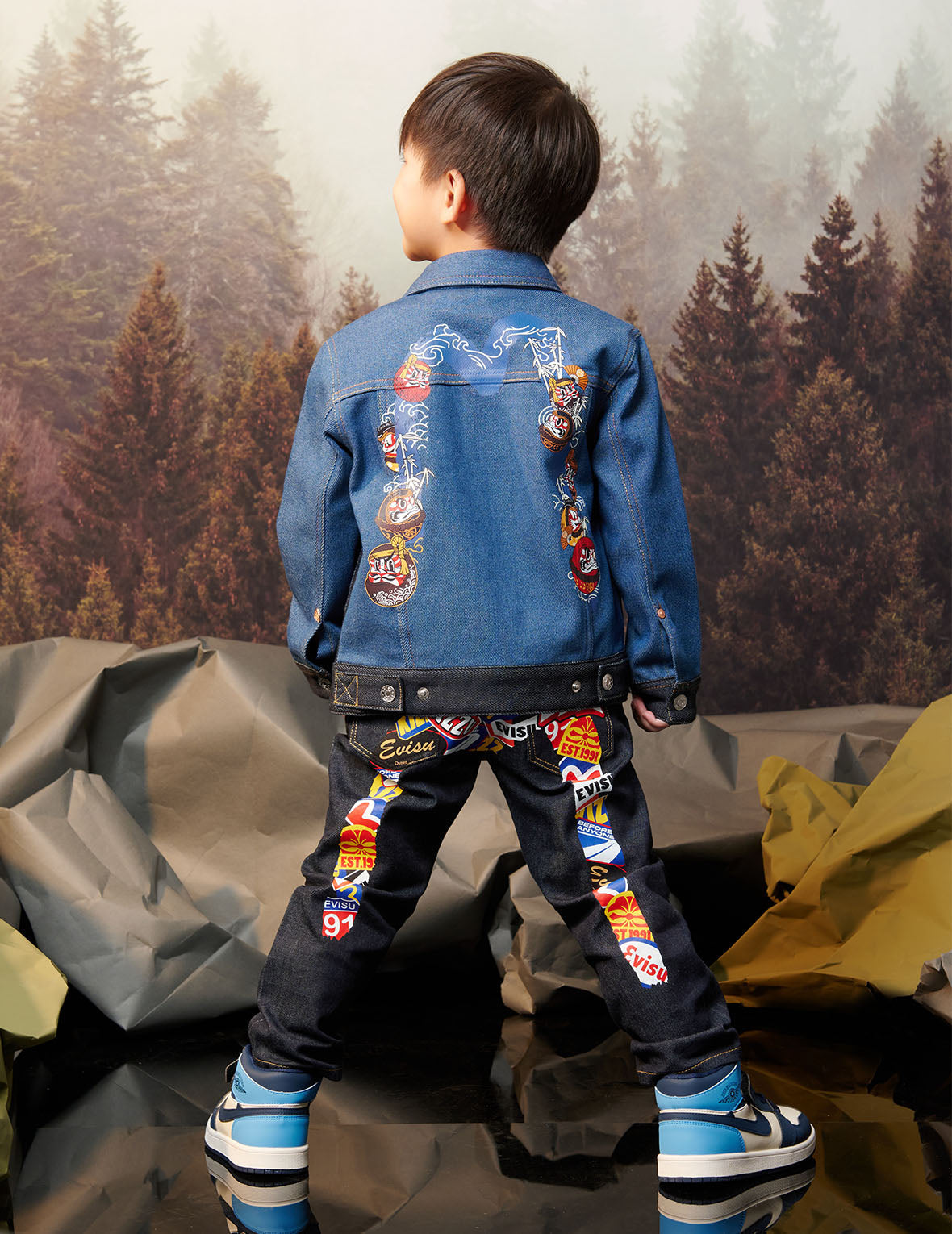 达磨大M印花常规版型拼布牛仔外套