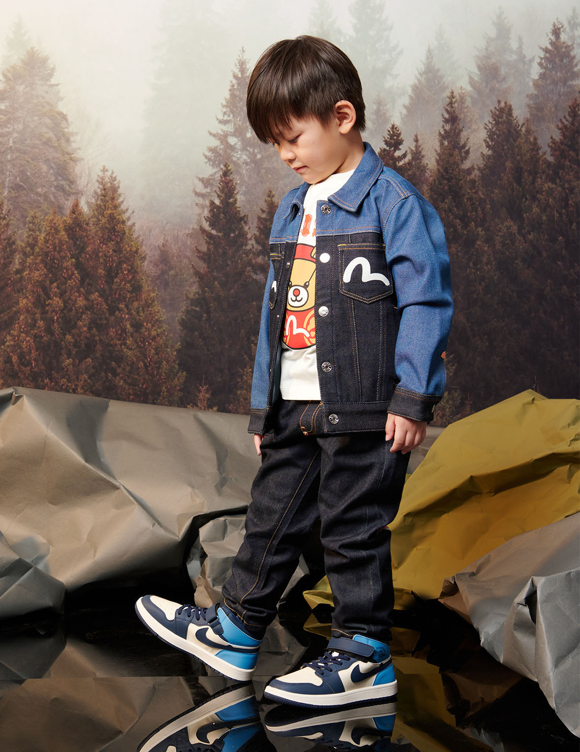 达磨大M印花常规版型拼布牛仔外套