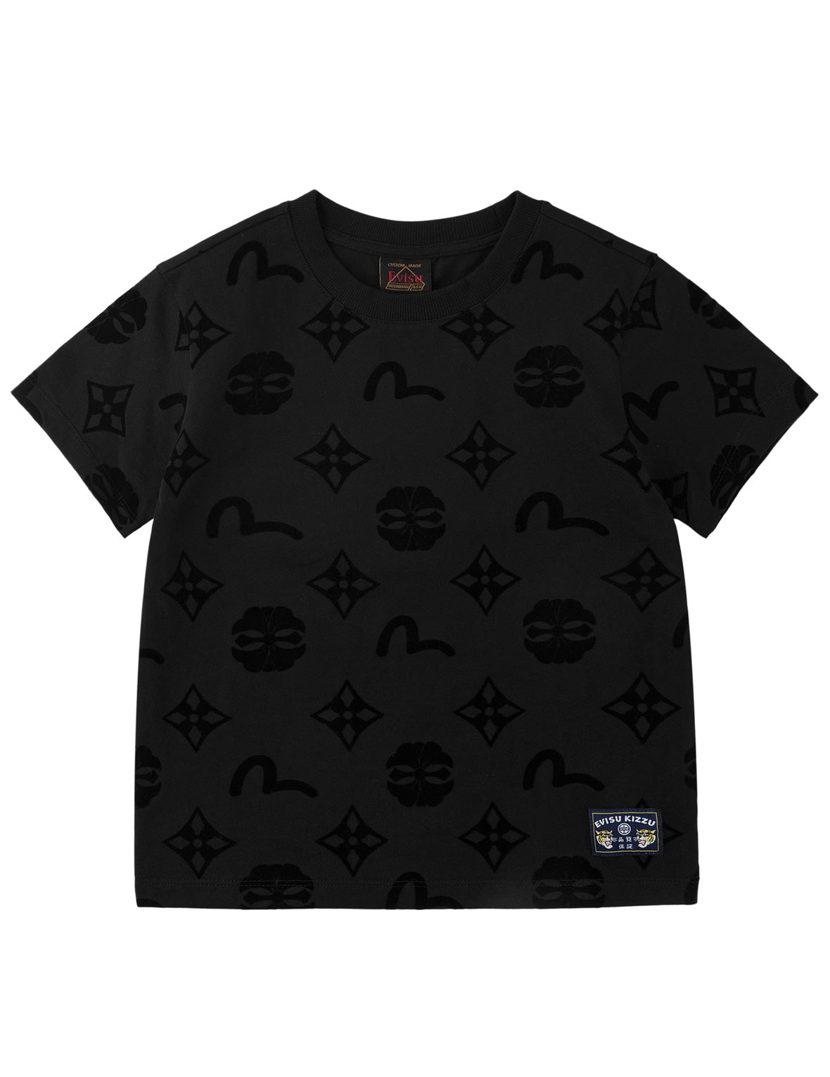 All-Over Kamon and Seagull Flocked Print T-Shirt