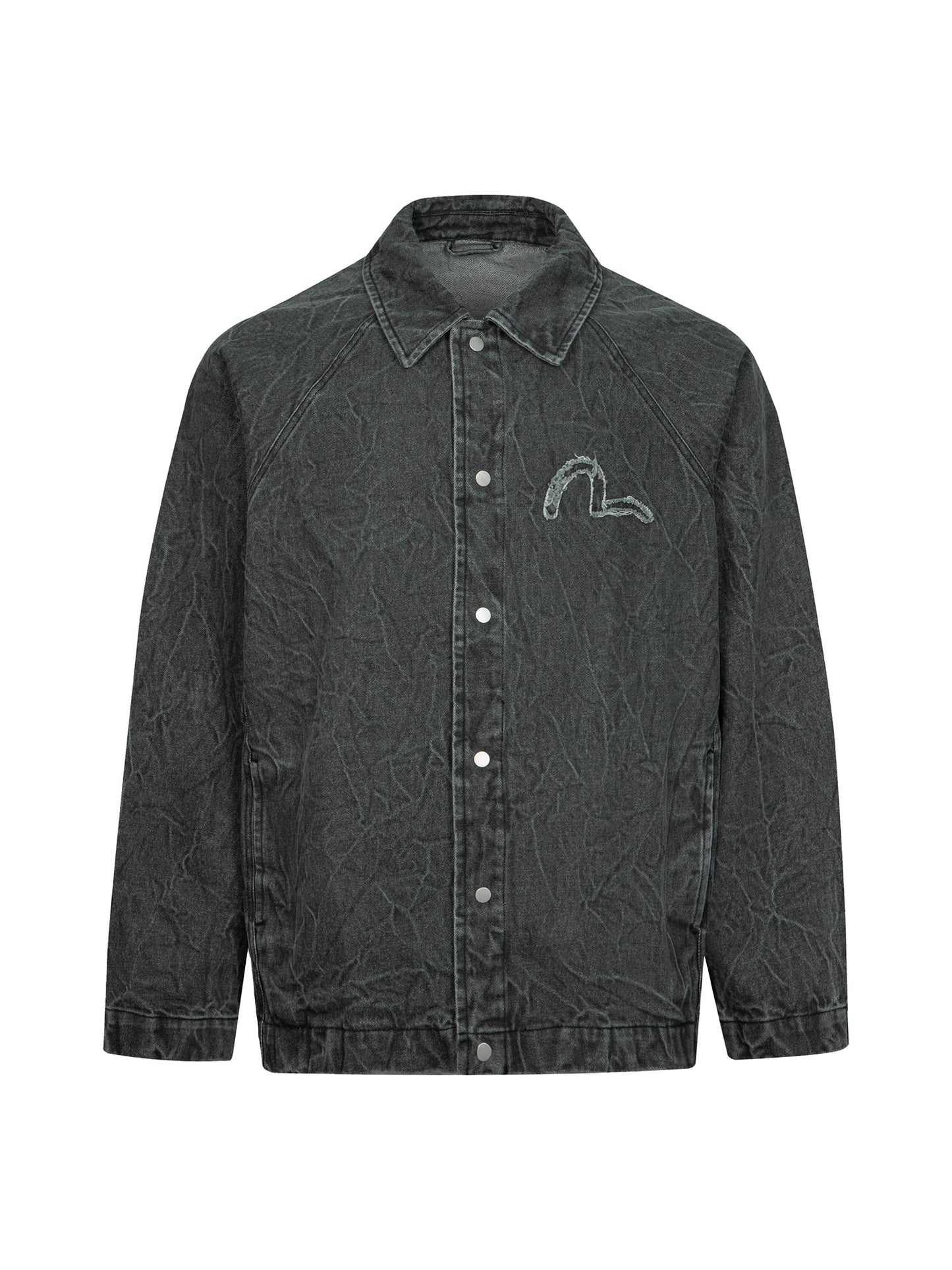 Seagull and Slogan Embroidery Oversized Denim Coach Jacket