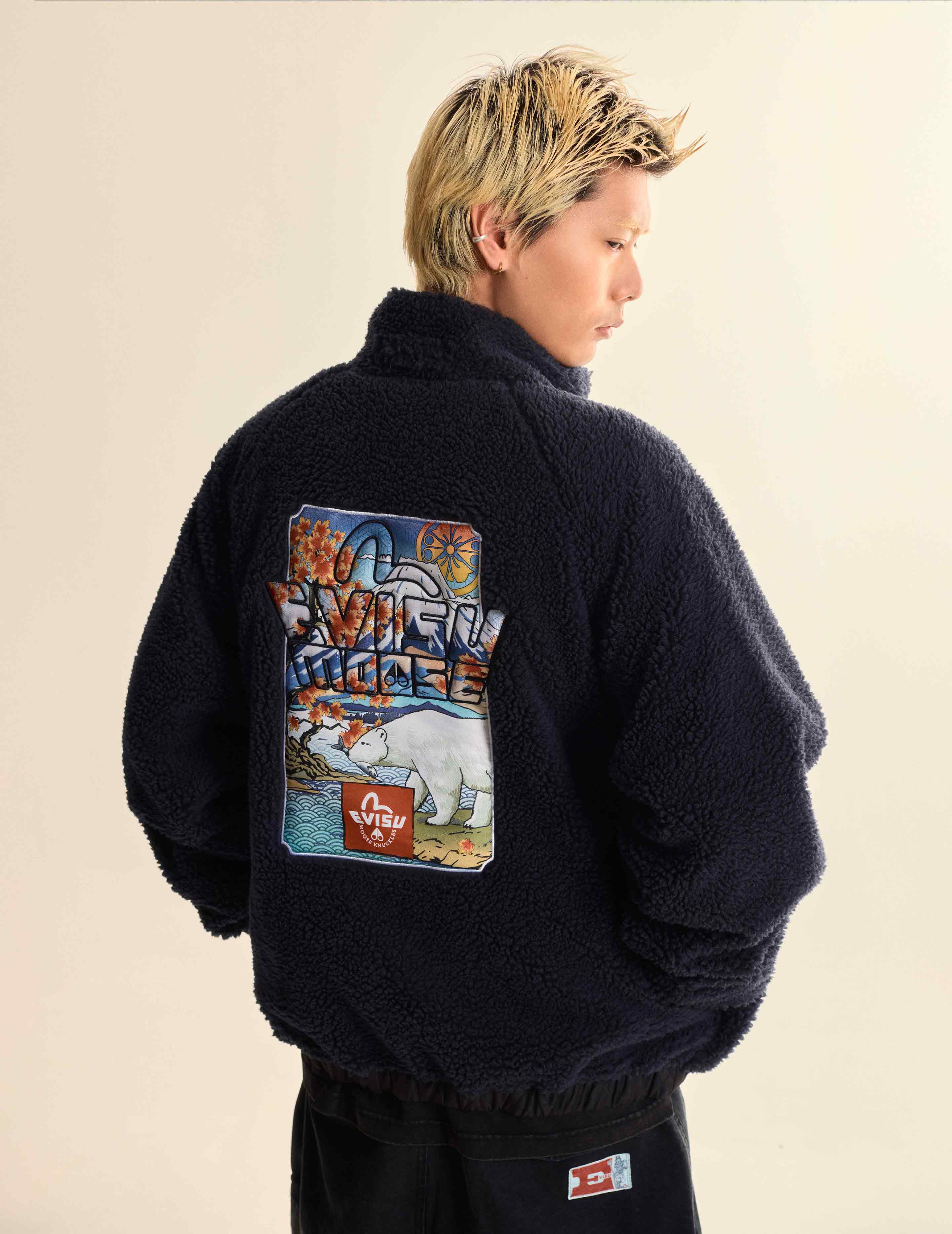 EVISU X MOOSE KNUCKLES 浮世绘羊羔绒外套