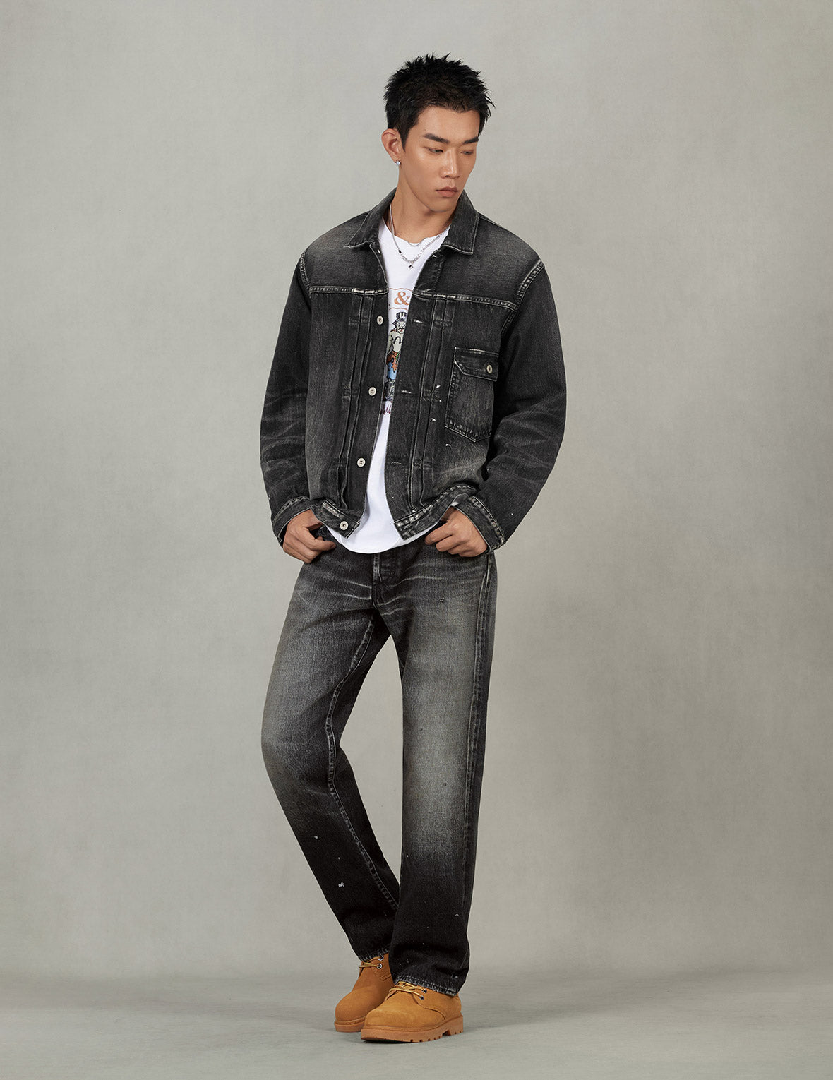 海鸥印花常规版型牛仔卡车司机外套