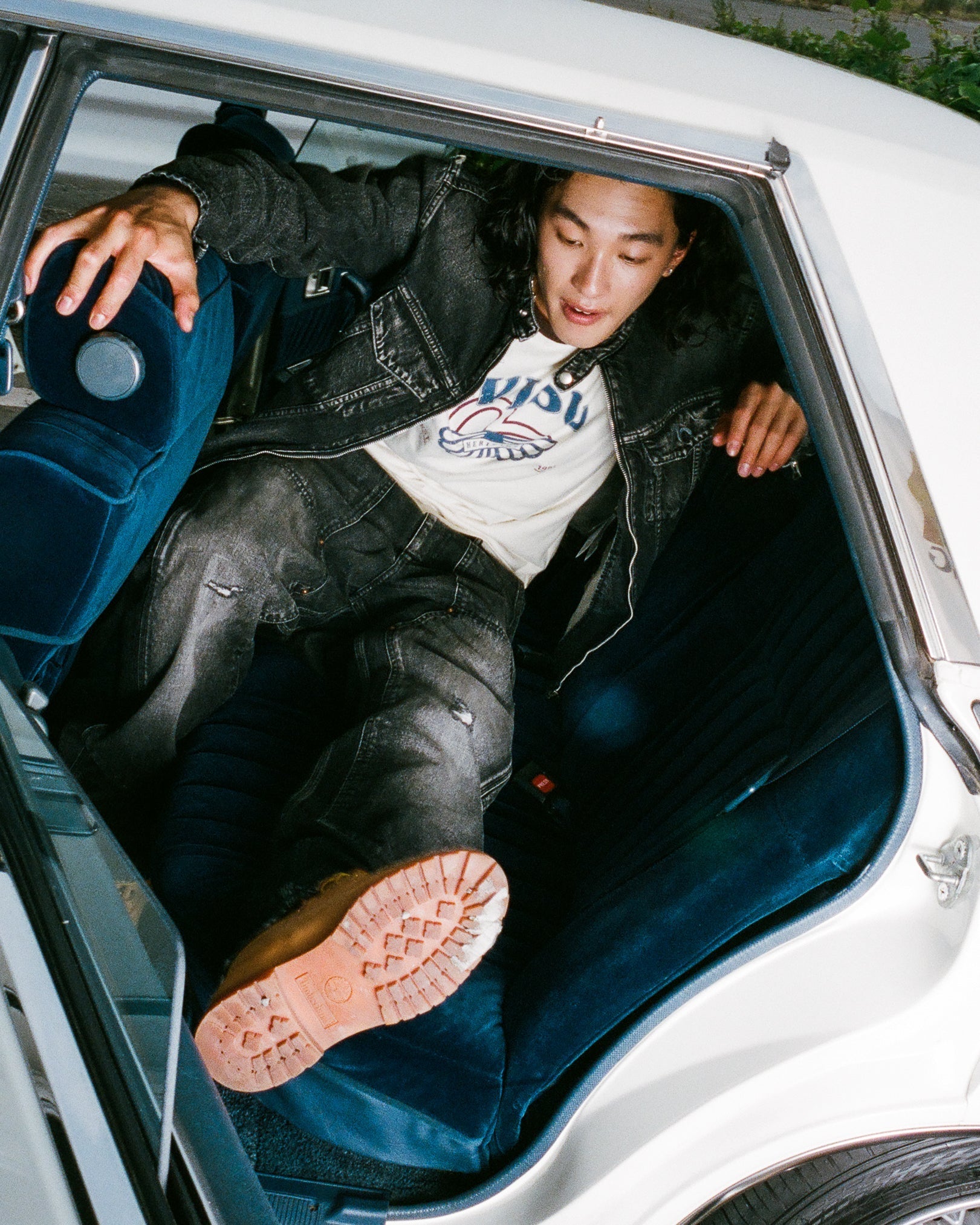 Washed Seagull Print Regular Fit Painter Jeans