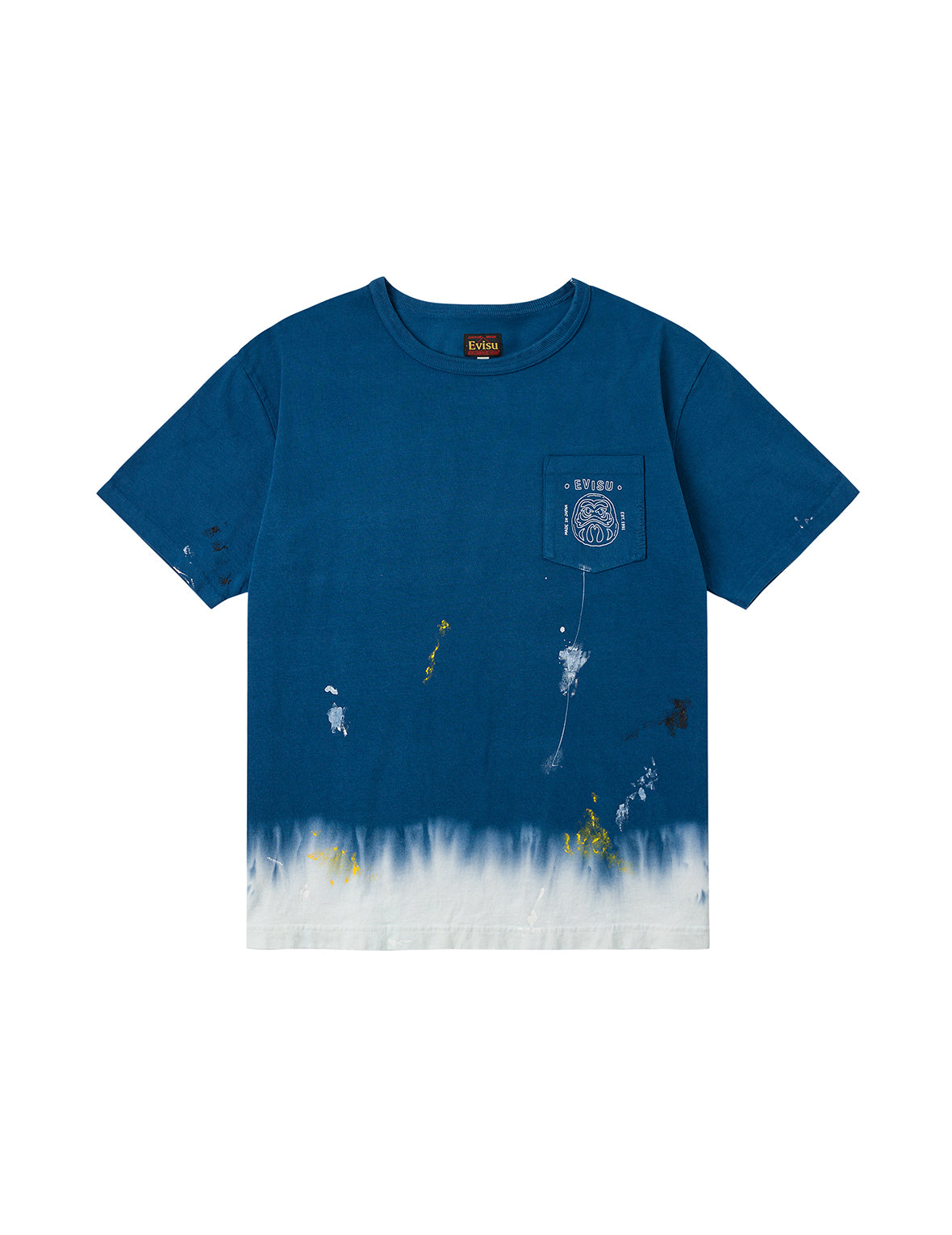 达摩和商标刺绣常规版型渐层式染色T恤