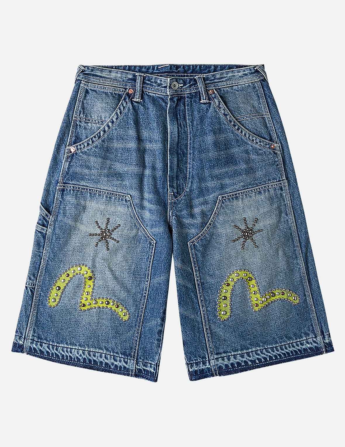 重洗水钉饰工装阔版牛仔短裤