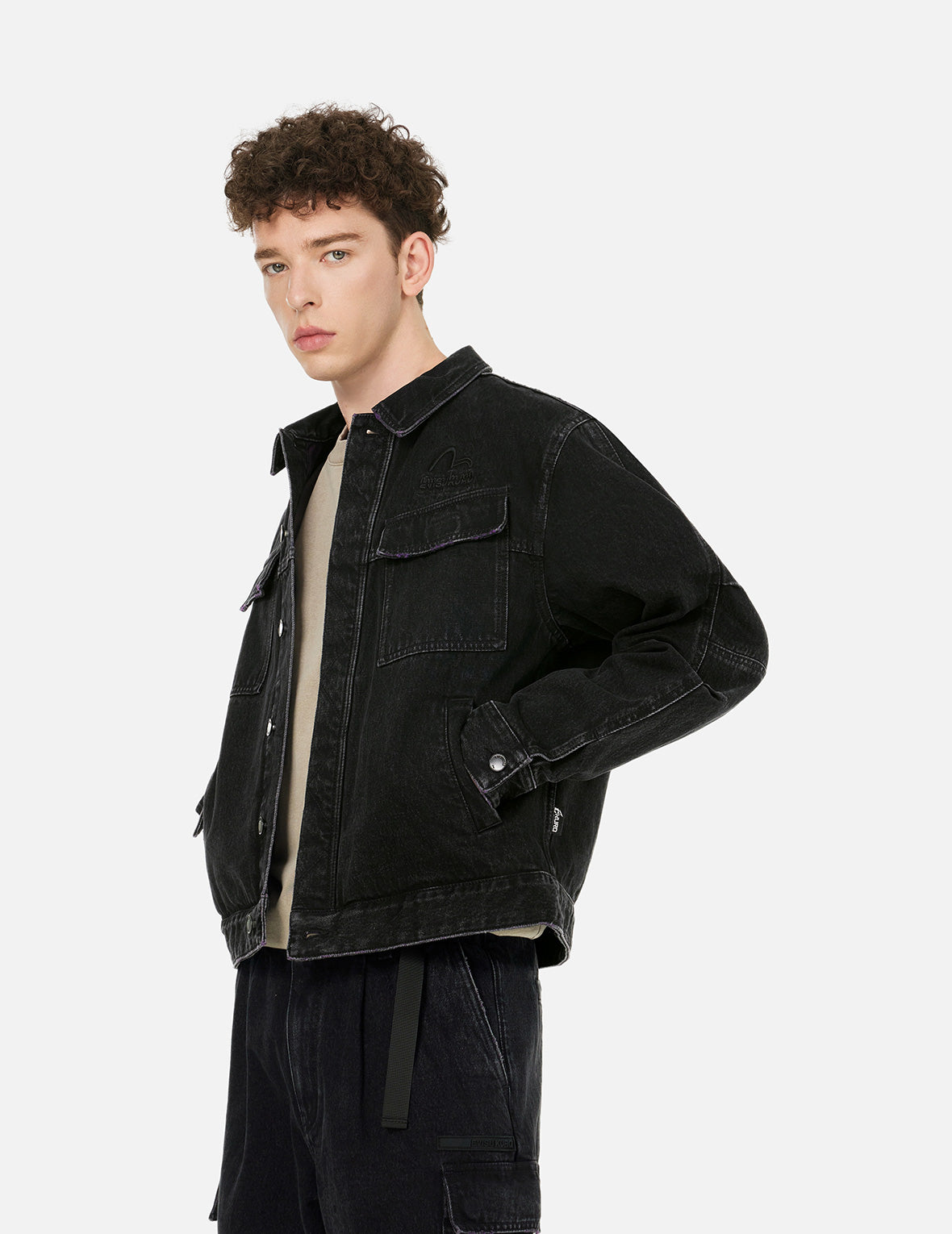 Two Tone Distressed Relax Fit Trucker Jacket
