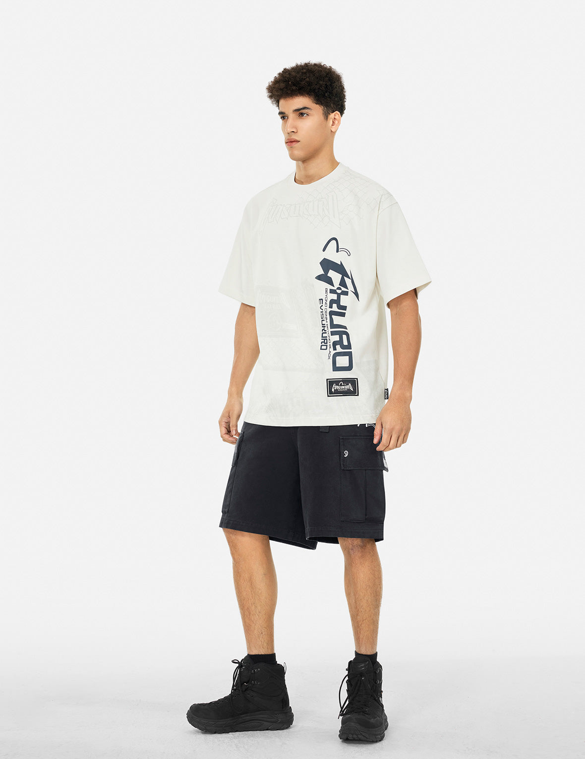 Pigment Dye Wash Seagull Embroidery Relax Fit Shorts