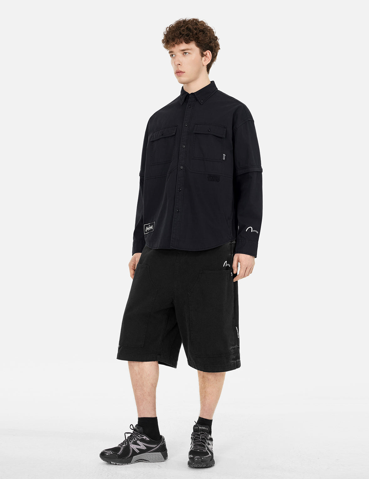 Logo and Seagull Embroidery with Detachable Sleeves Loose Fit Shirt Jacket