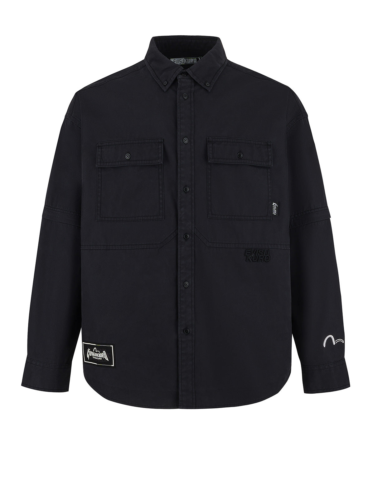 Logo and Seagull Embroidery with Detachable Sleeves Loose Fit Shirt Jacket