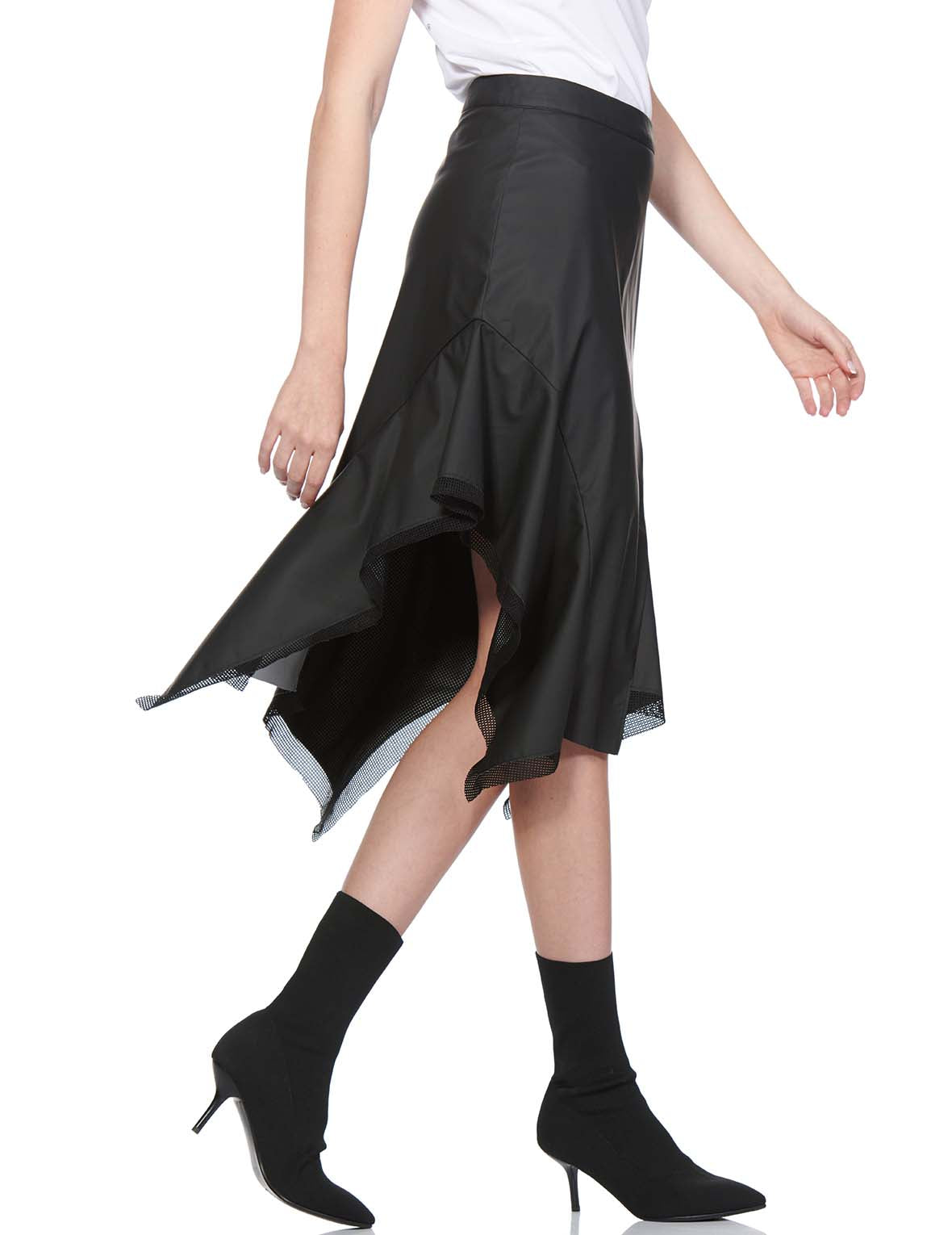 Mesh Trim Asymmetric A-line Skirt