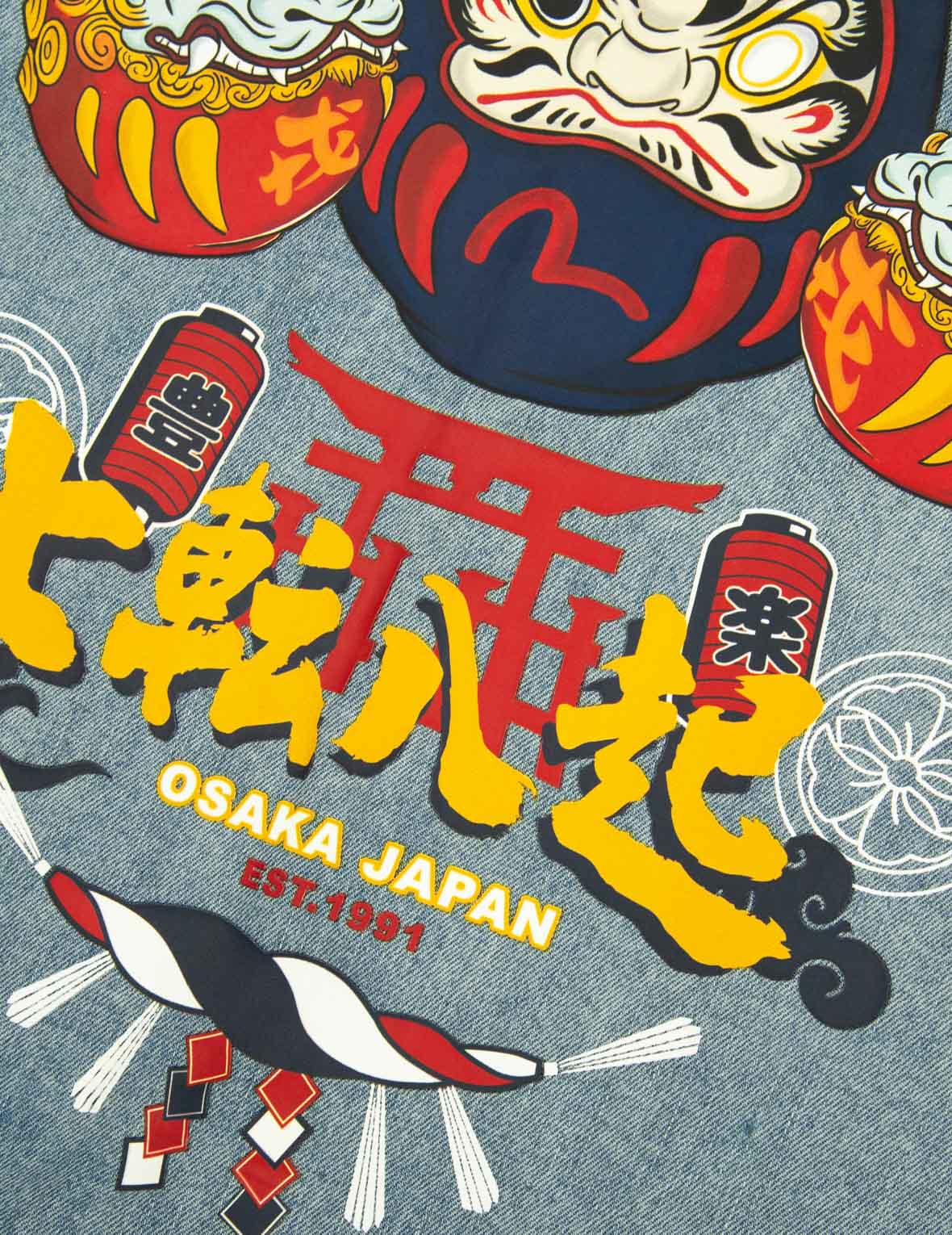 神社伙伴达磨印花牛仔衬衫