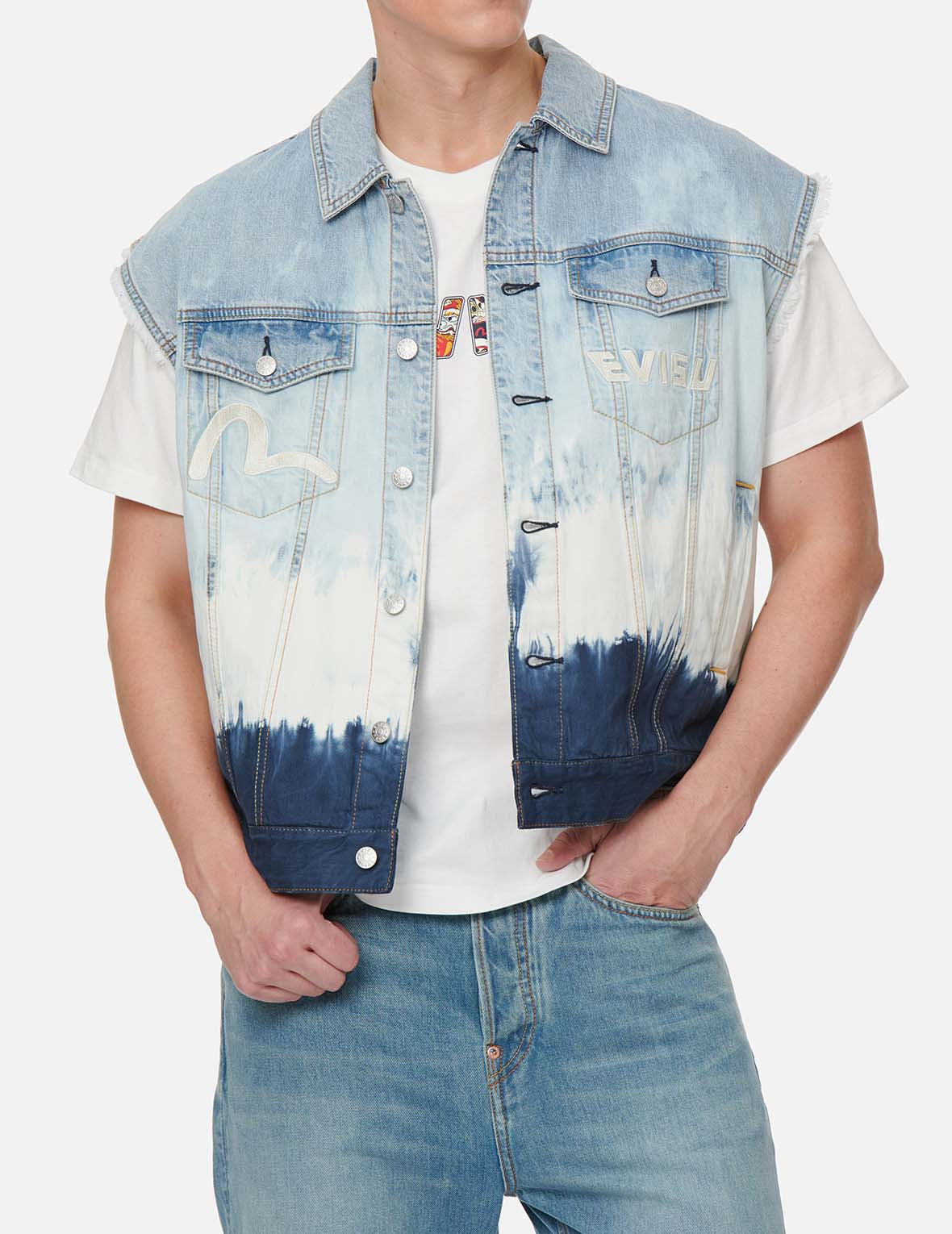 Daicock Insert Tie-dye Denim Vest