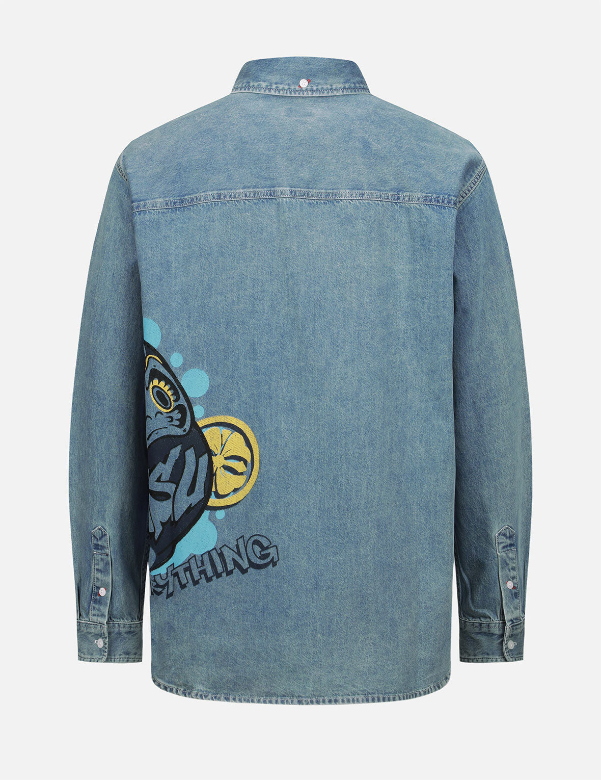 Graffiti Daruma Print Denim Shirt