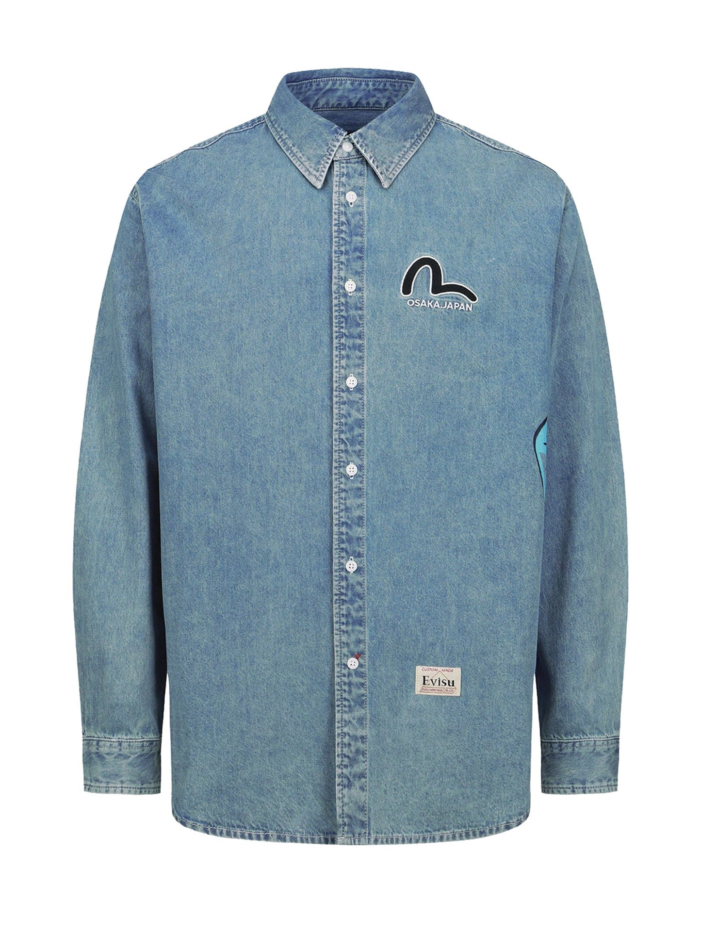 Graffiti Daruma Print Denim Shirt