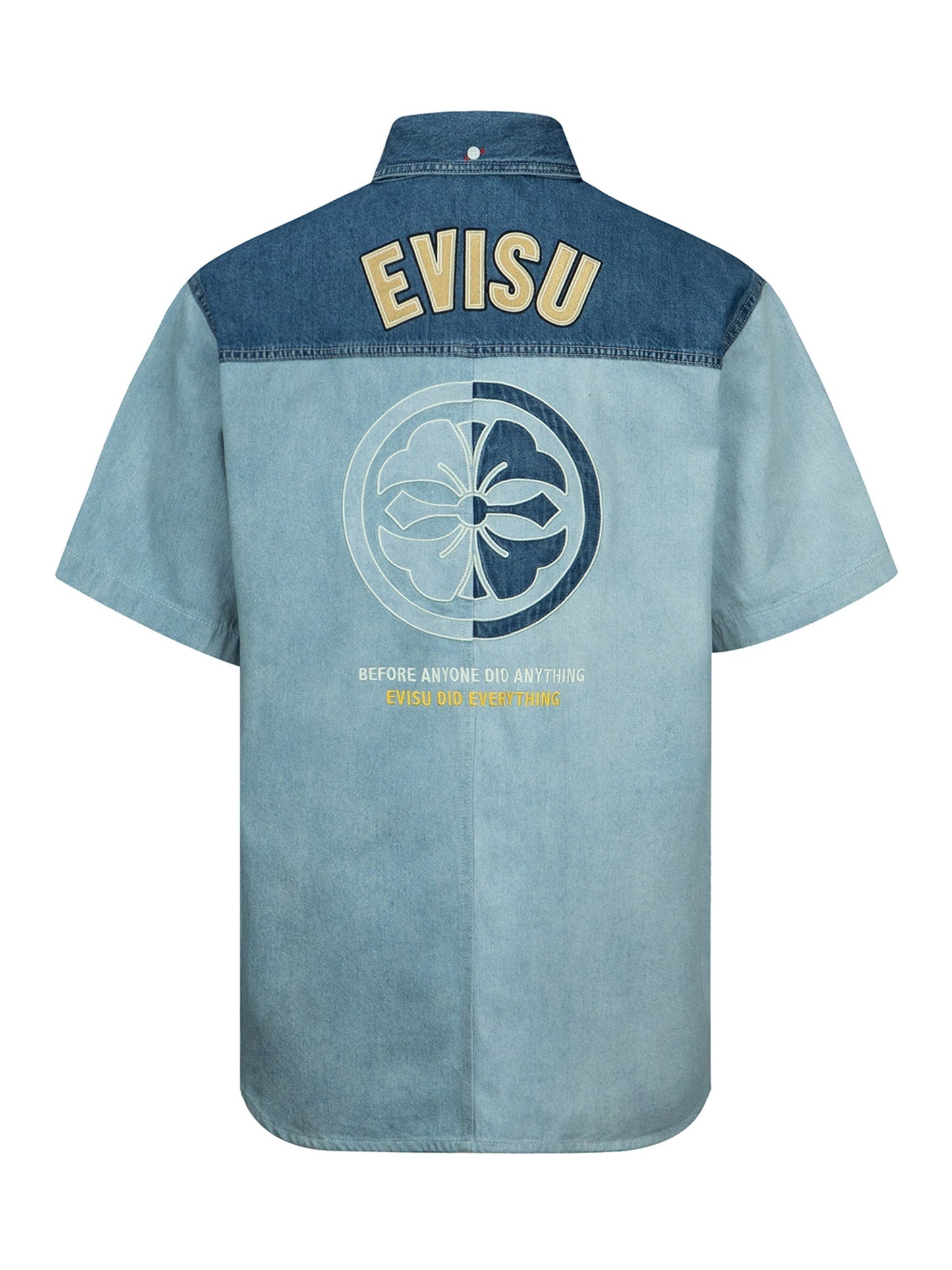 Kamon Appliqué Fabric Blocking Denim Shirt