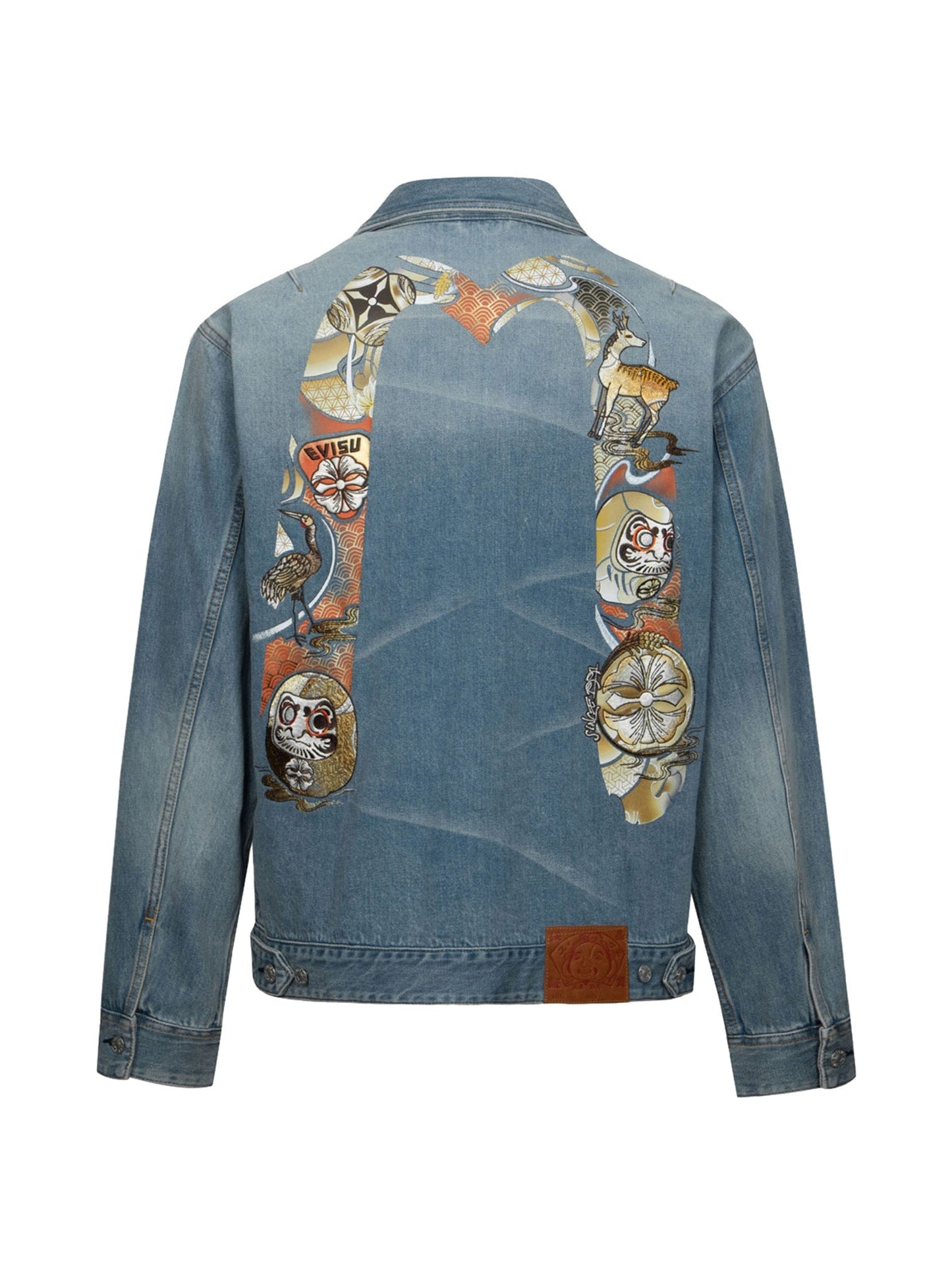 Hanafuda Daruma Daicock Embroidery Relax Fit Denim Jacket