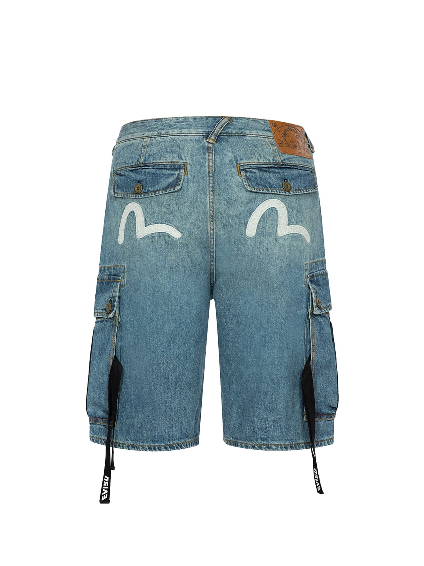 Seagull Print Relax Fit Denim Shorts