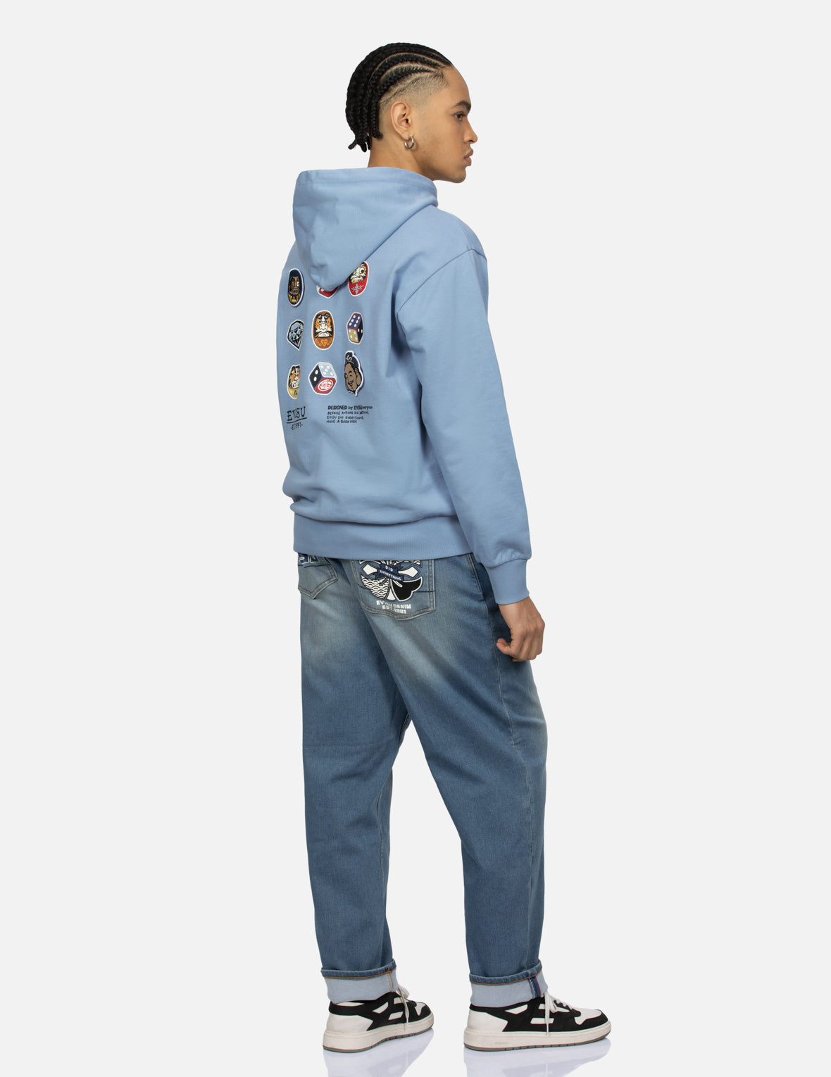 Daruma and Godhead Embroidered Badges Relax Fit Hoodie