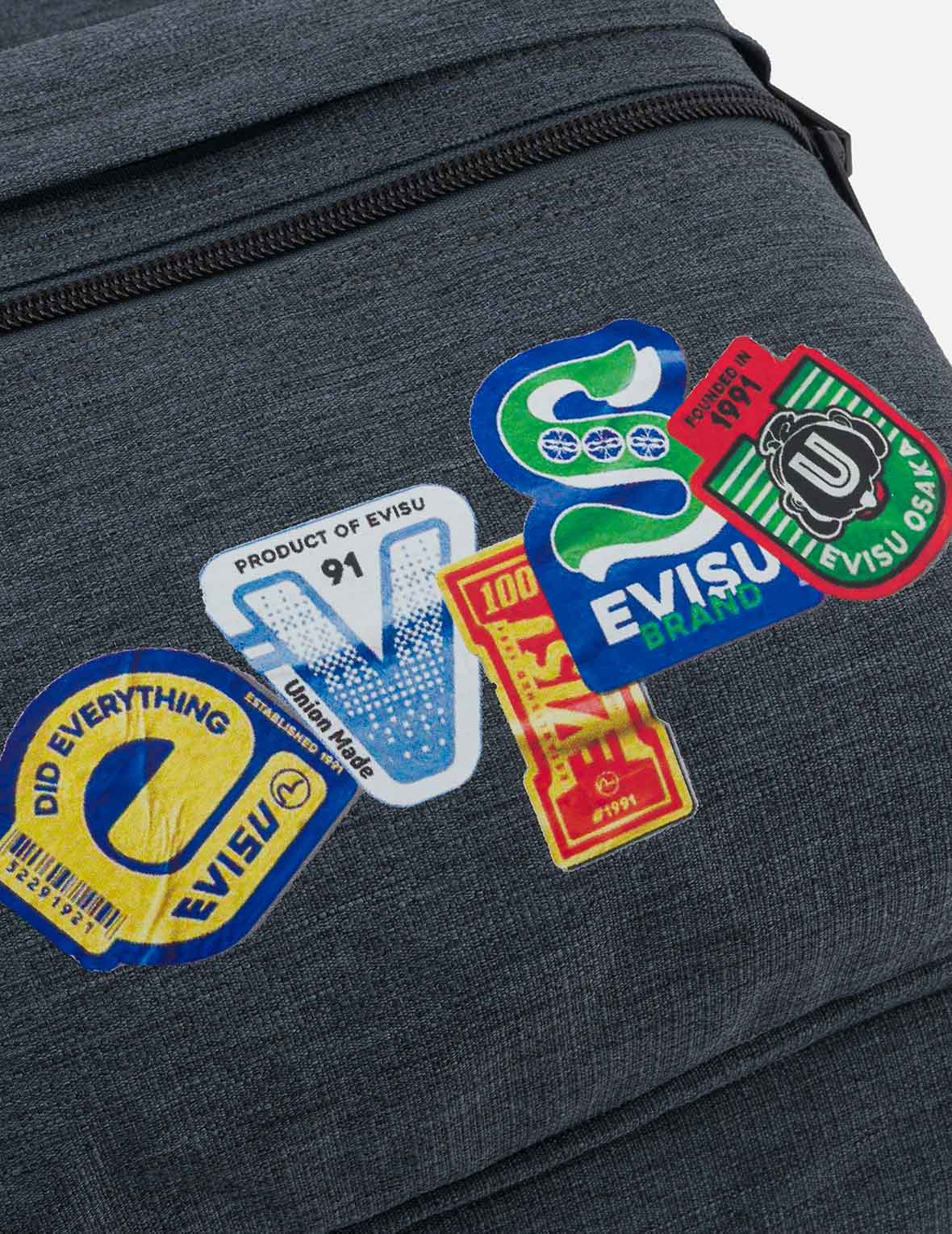 Faux Sticker Logo Print Denim Backpack