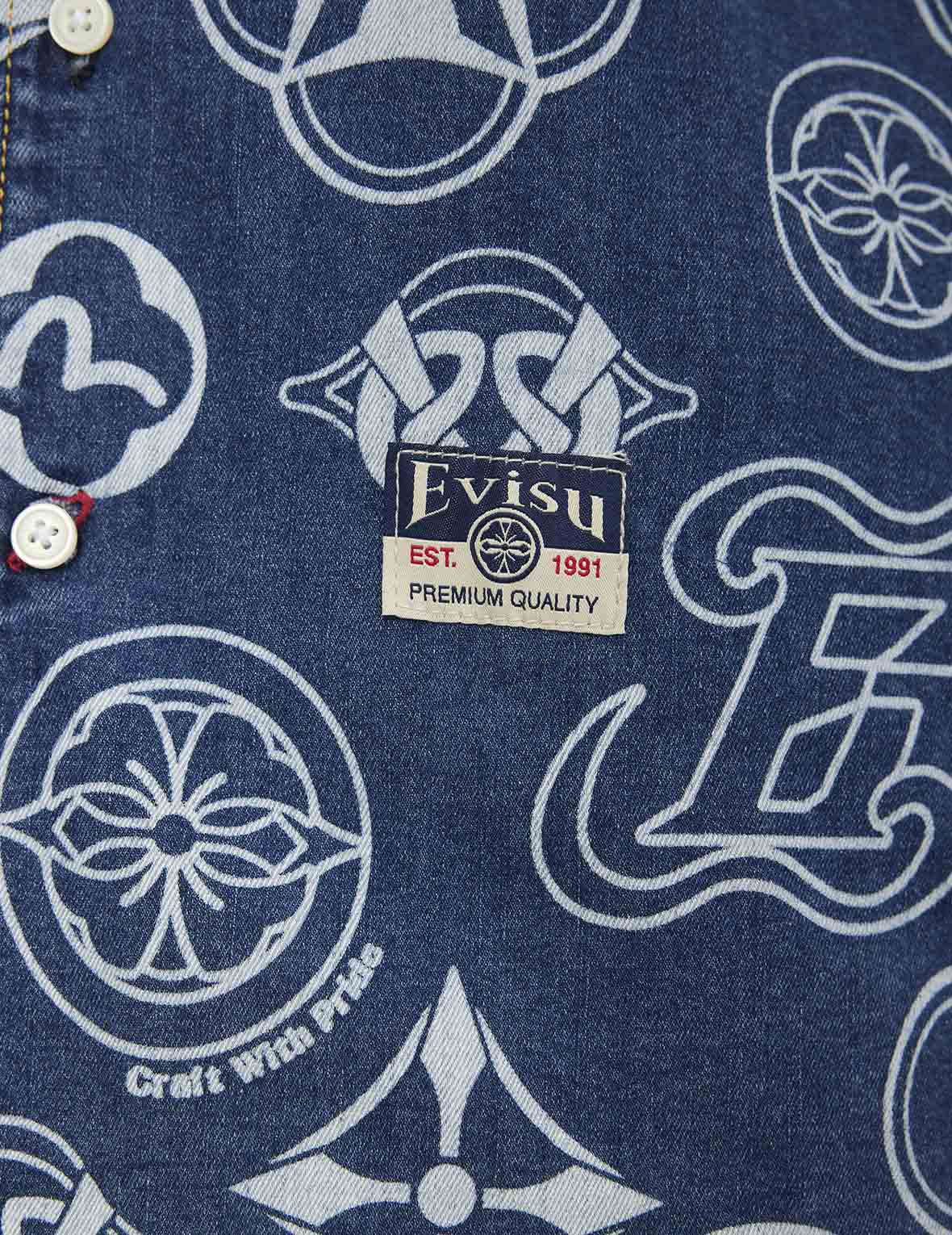 满地家花印花宽版休闲牛仔短袖衬衫