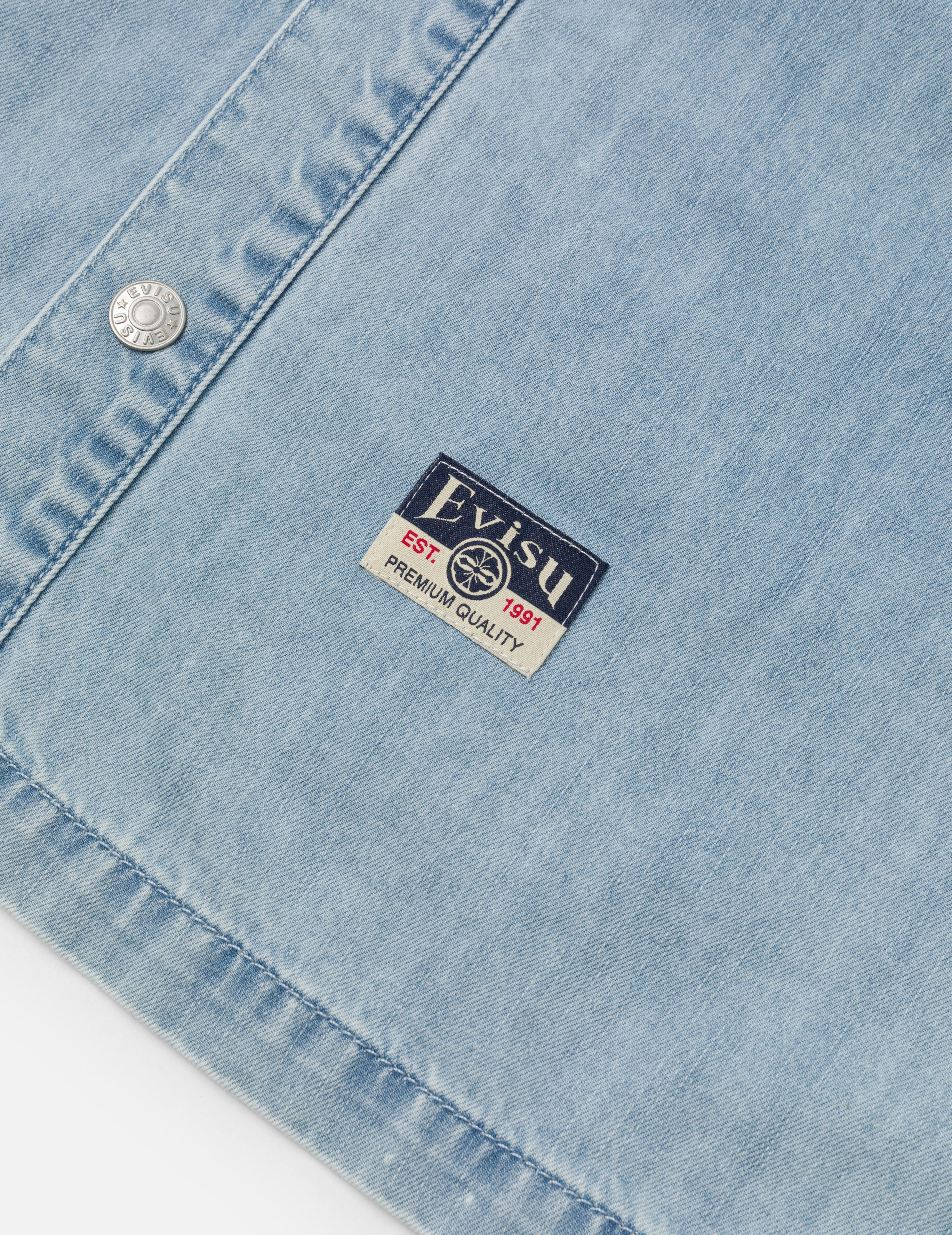 Hakutaku and Logo Print Fashion Fit Denim Baseball Shirt