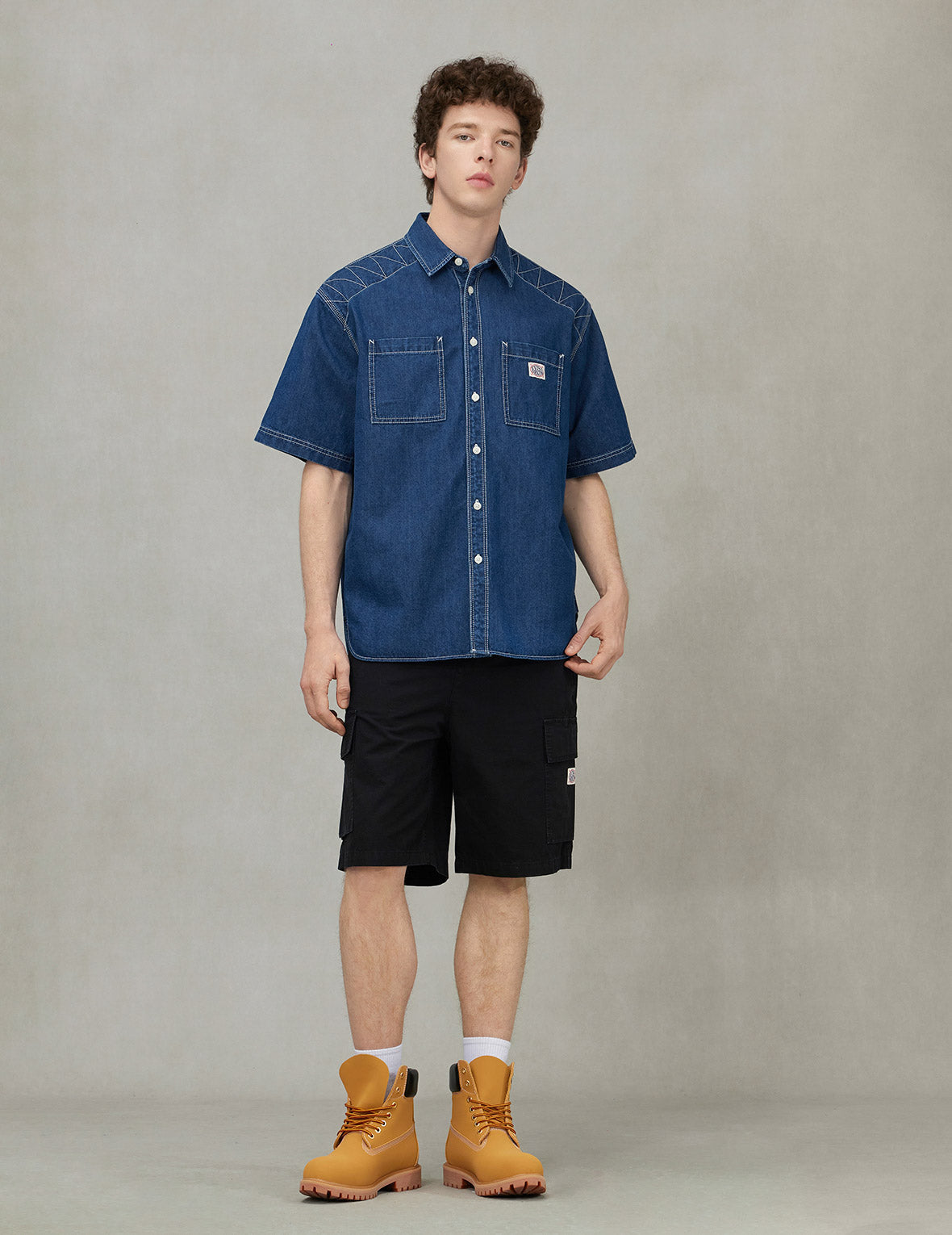 Logo Embroidery Fashion Fit Denim Short-Sleeves Shirt