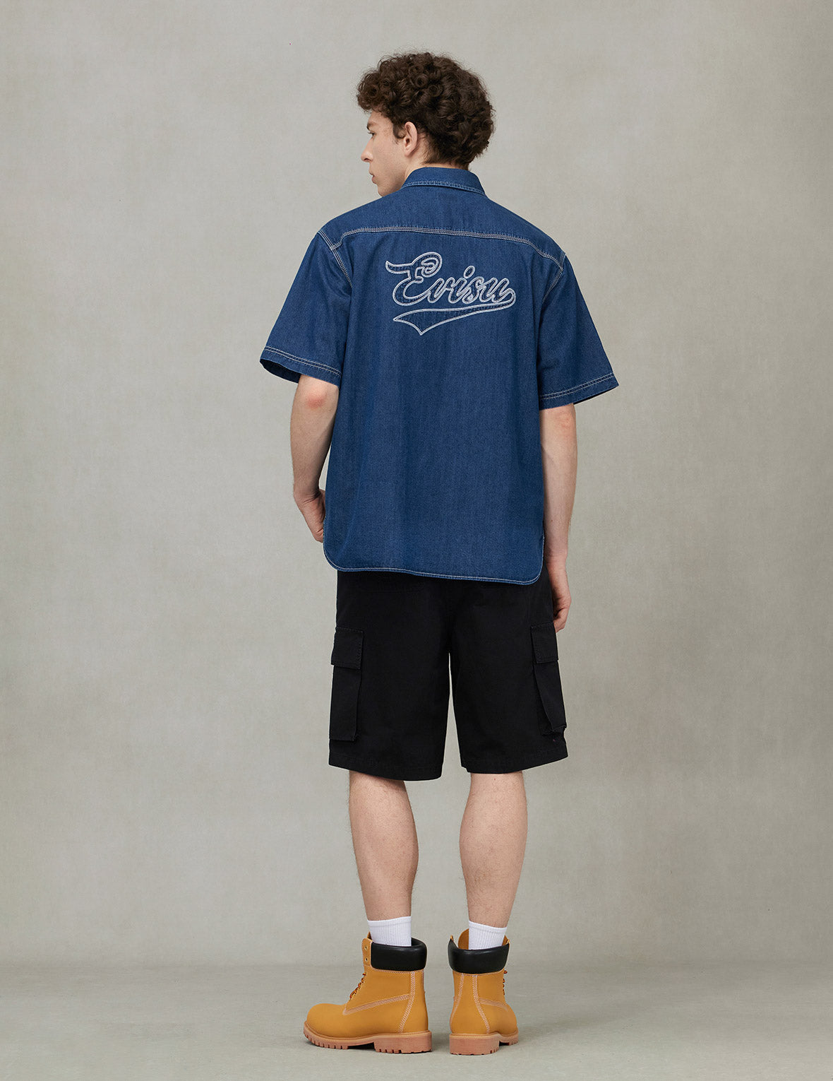 Logo Embroidery Fashion Fit Denim Short-Sleeves Shirt