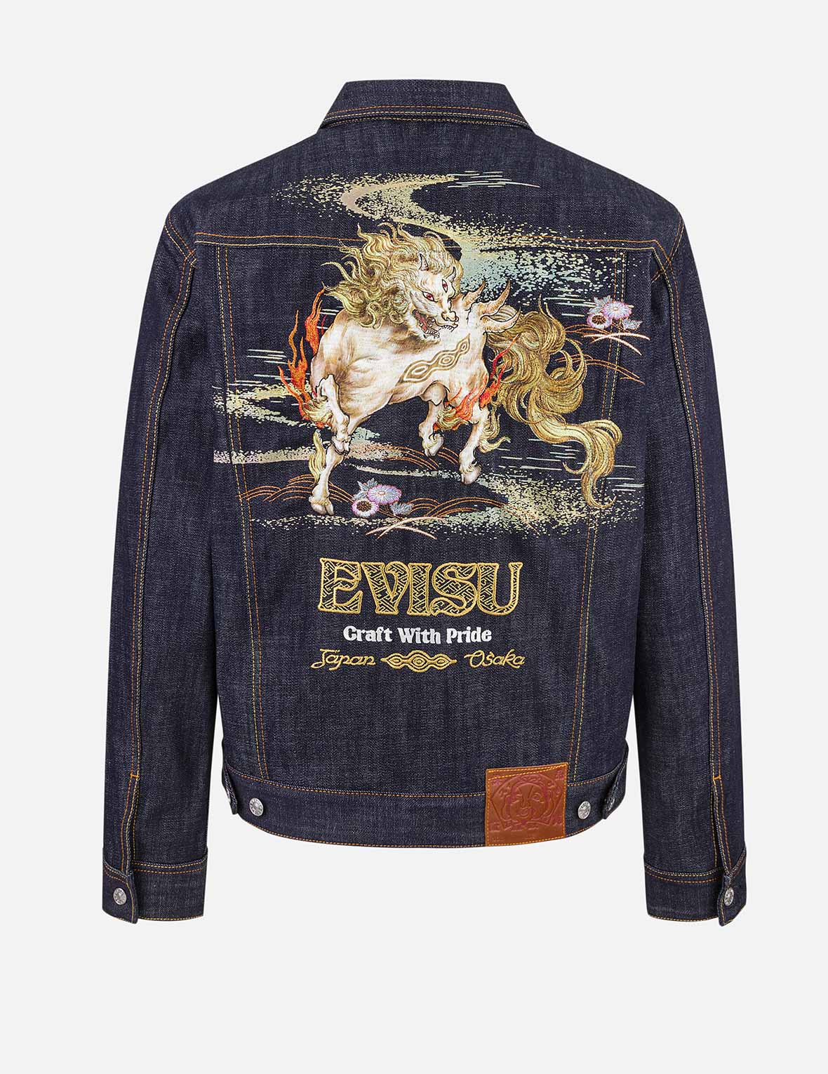 EVISU道楽 刺繍パッチ付きライフジャケット Hakutaku Embroidery Relax Fit Denim Jacket – EVISU