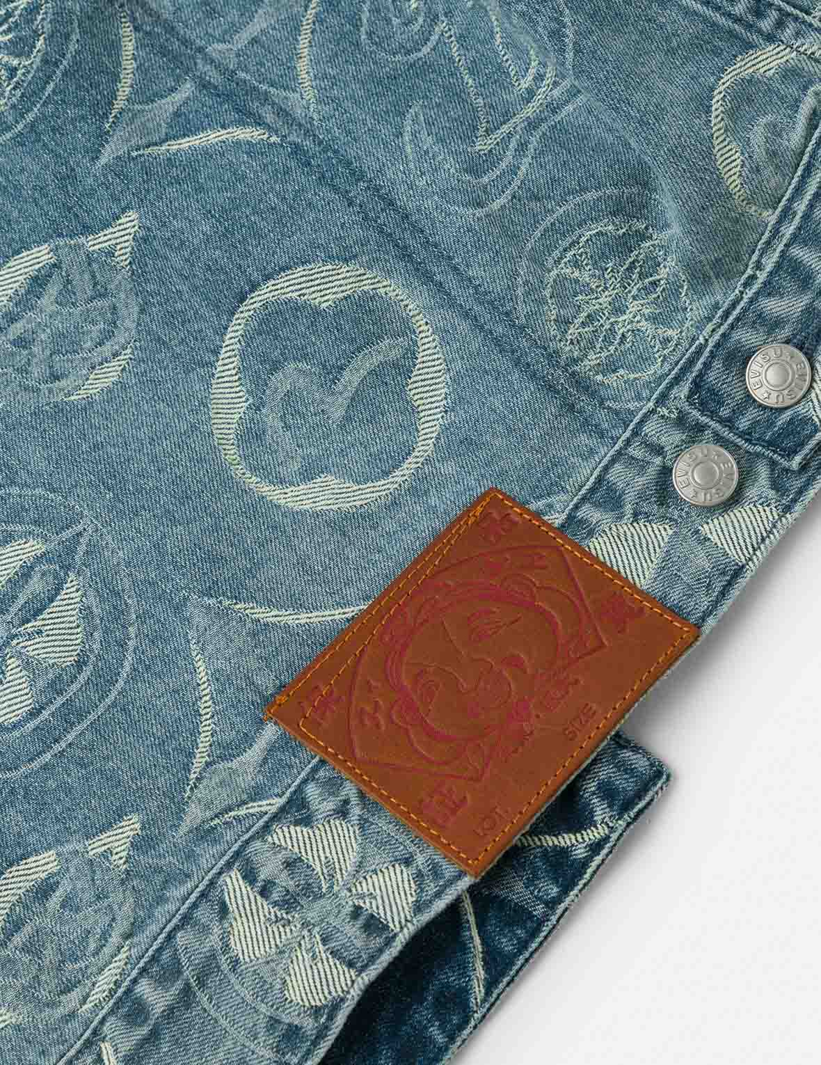 Allover Kamon Jacquard Loose Fit Denim Jacket